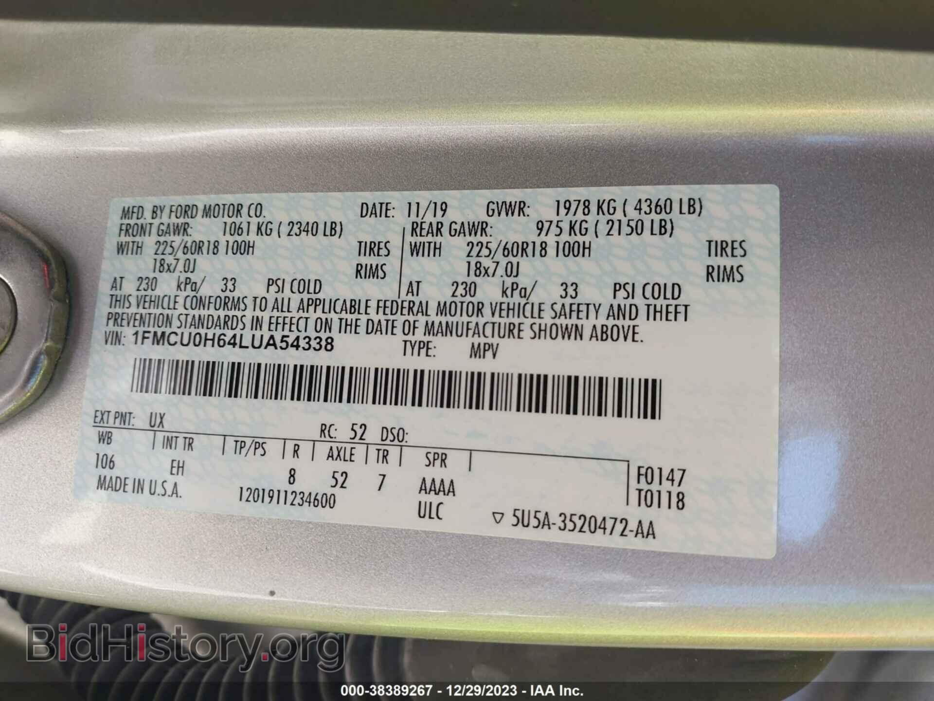 2020 FORD ESCAPE - VIN: 1FMCU0H64LUA54338 - Photo 9