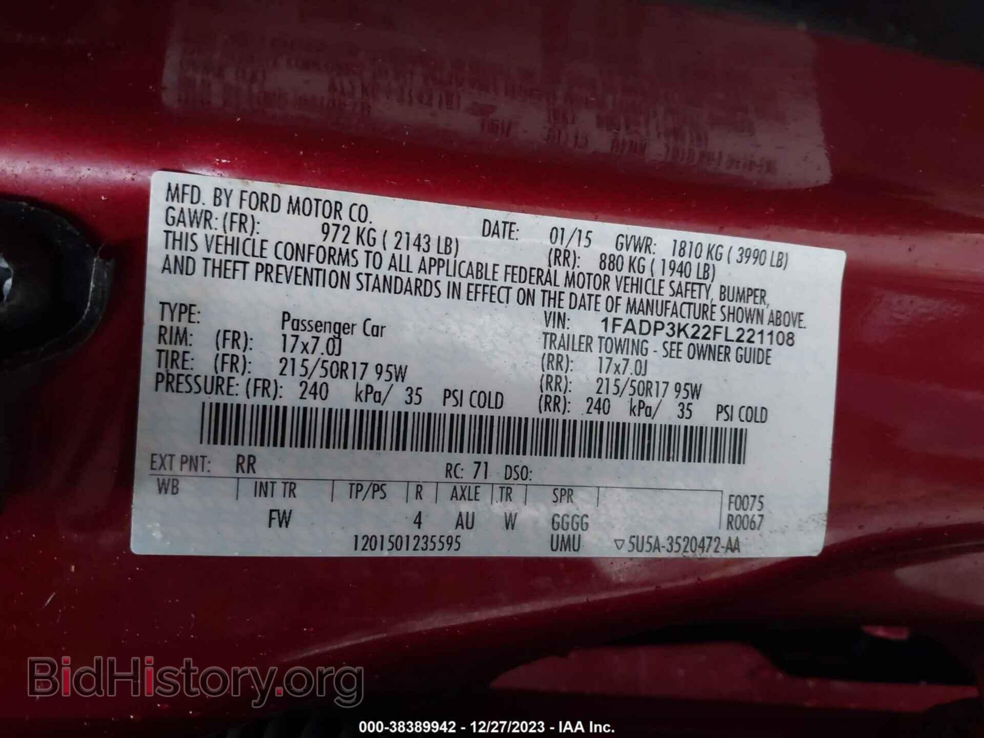 2015 FORD FOCUS - VIN: 1FADP3K22FL221108 - Фото 9