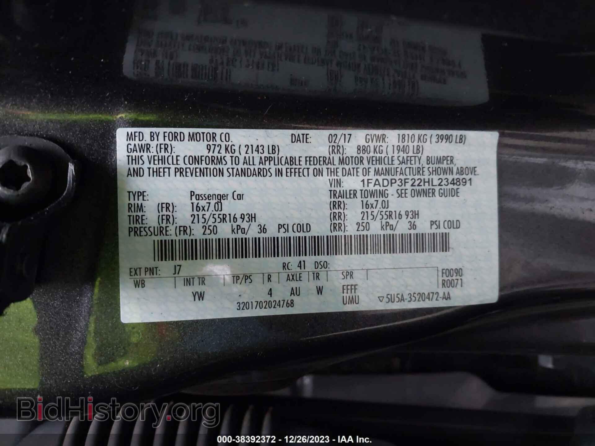2017 FORD FOCUS - VIN: 1FADP3F22HL234891 - Фото 9