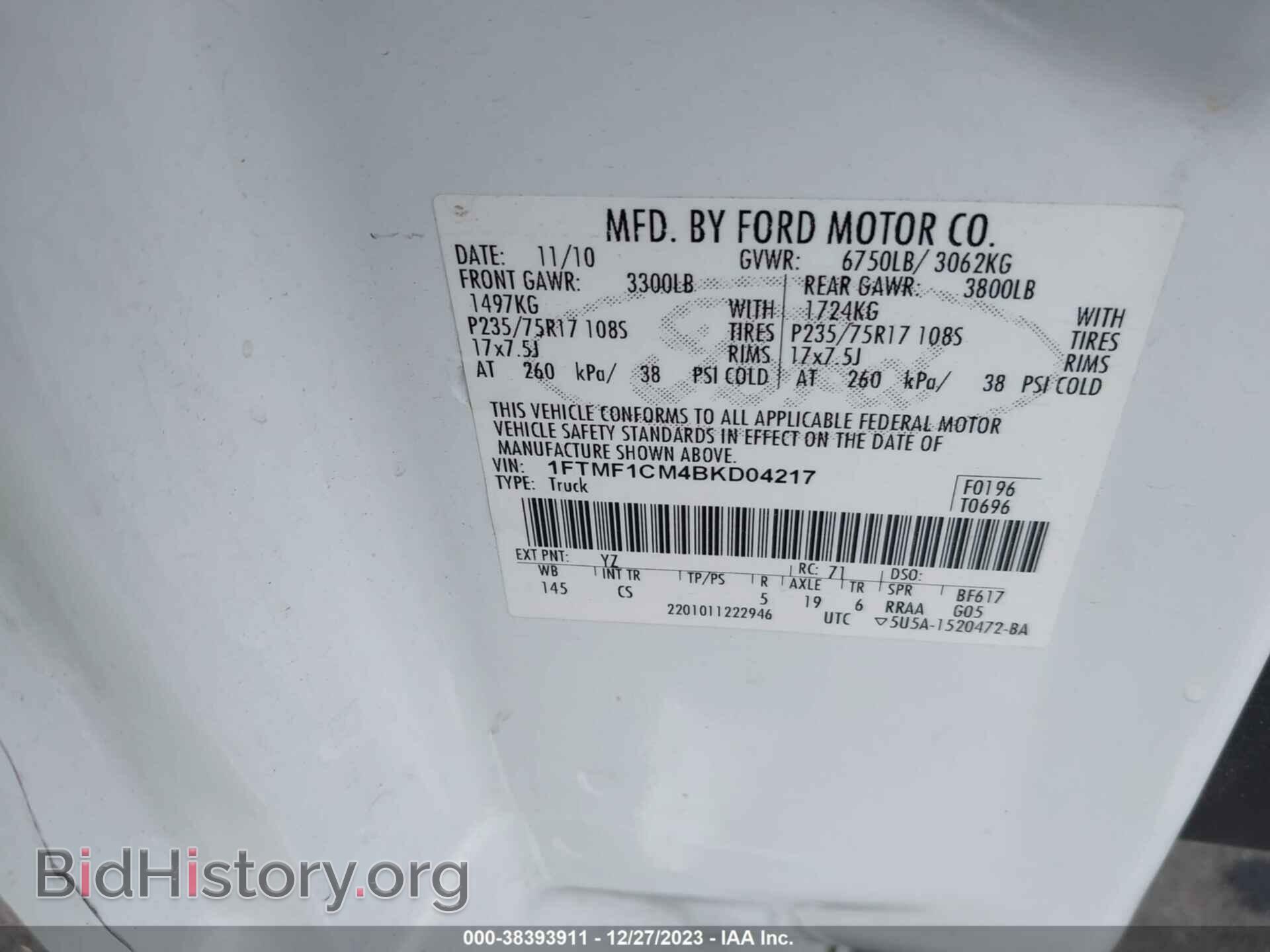 2011 FORD F-150 - VIN: 1FTMF1CM4BKD04217 - Фото 9