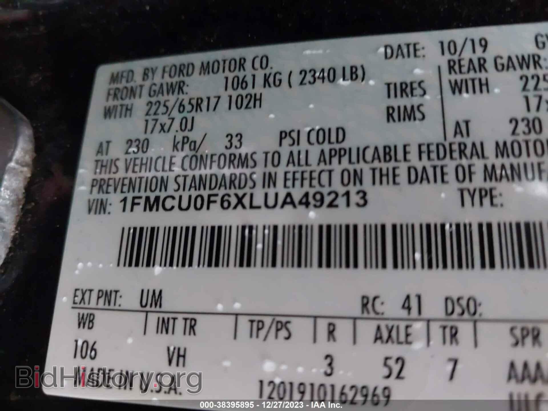 2020 FORD ESCAPE - VIN: 1FMCU0F6XLUA49213 - Фото 9