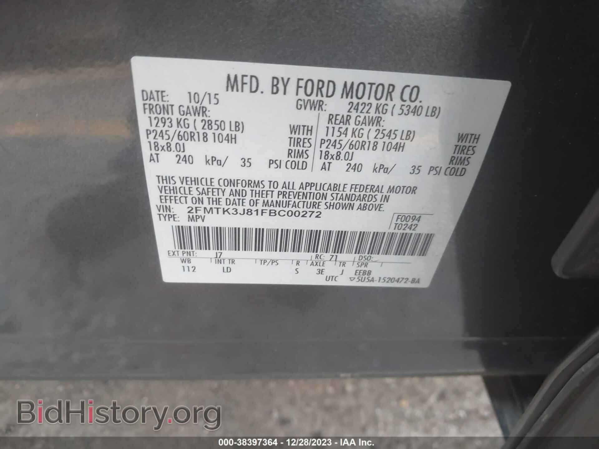 2015 FORD EDGE - VIN: 2FMTK3J81FBC00272 - Photo 9