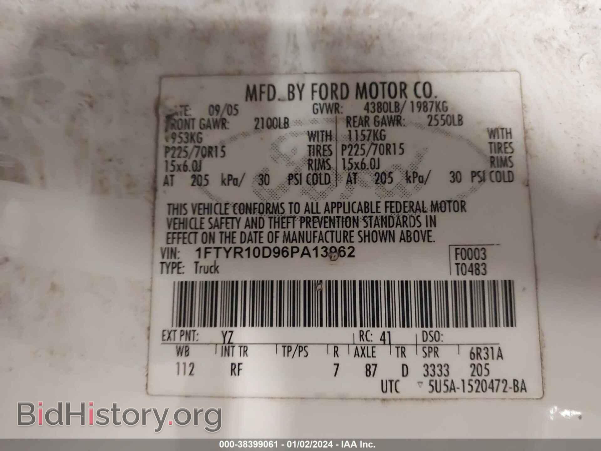 2006 FORD RANGER - VIN: 1FTYR10D96PA13962 - Фото 9