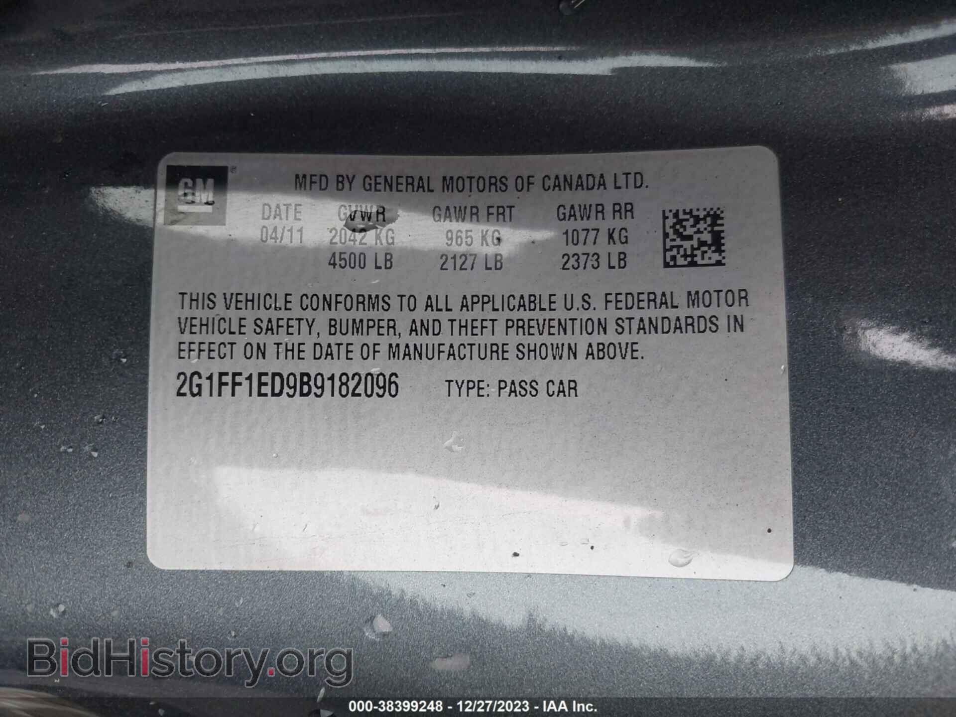 2011 CHEVROLET CAMARO - VIN: 2G1FF1ED9B9182096 - Фото 9