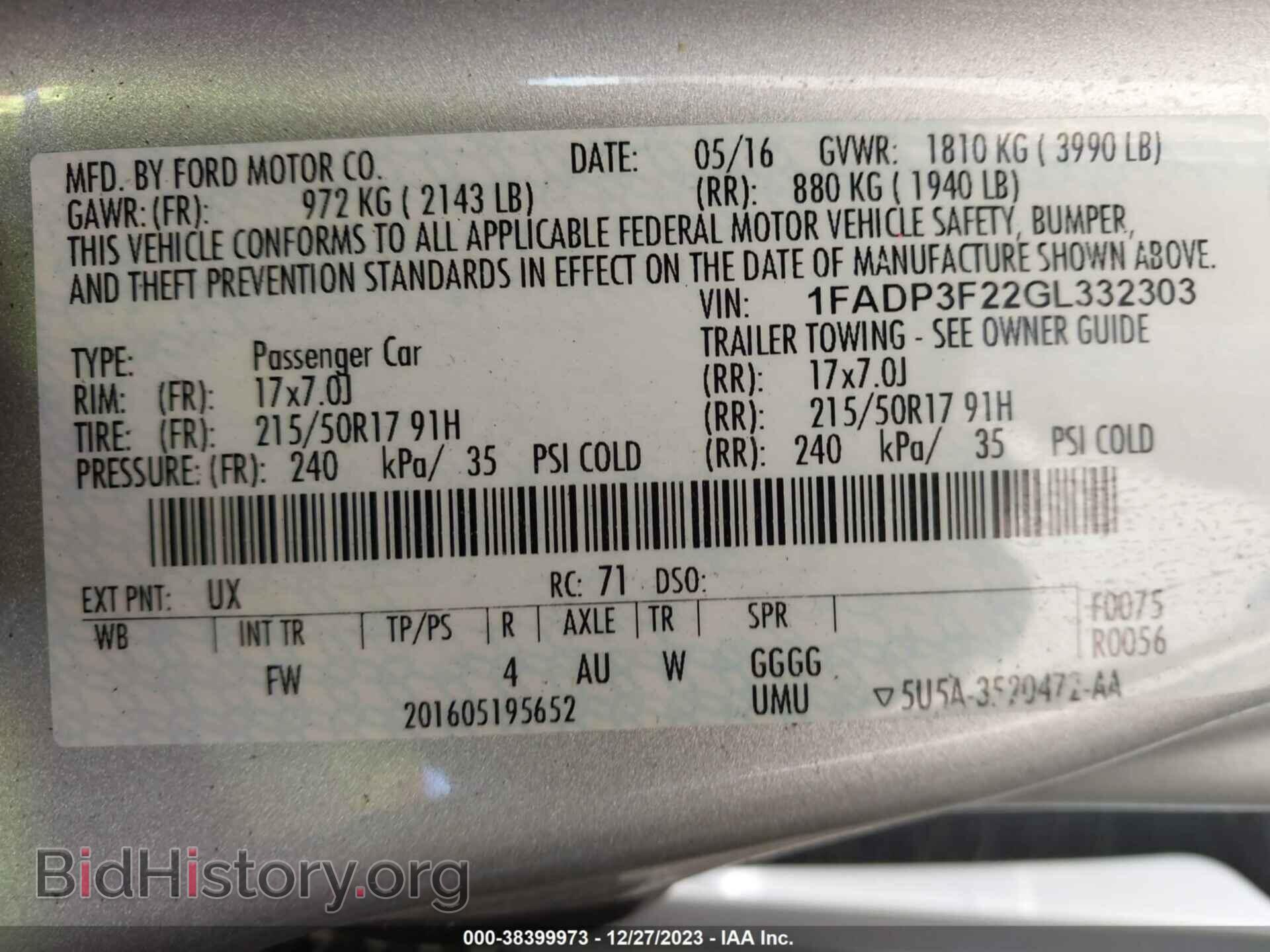 2016 FORD FOCUS - VIN: 1FADP3F22GL332303 - Фото 9