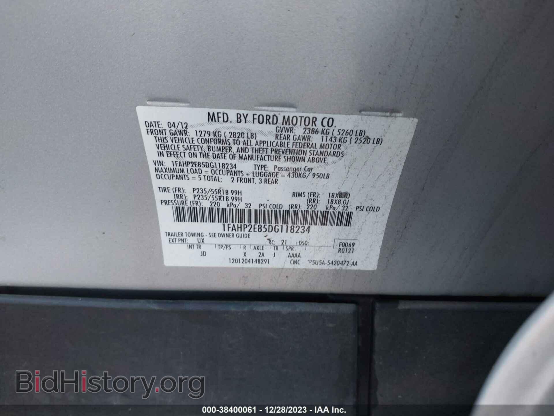 2013 FORD TAURUS - VIN: 1FAHP2E85DG118234 - Фото 9