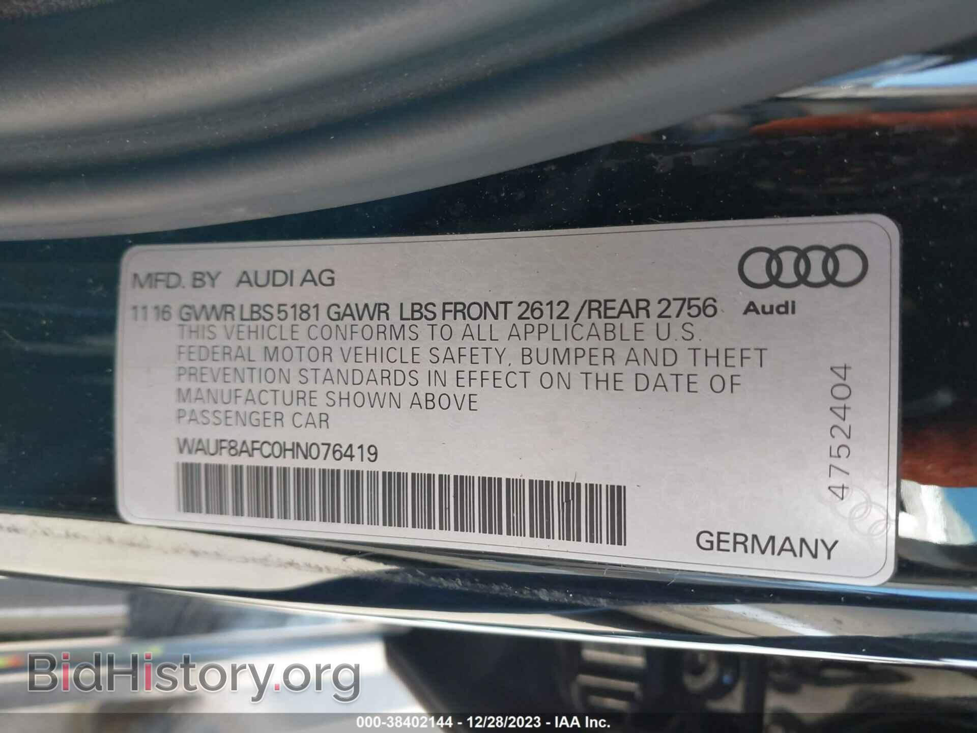 2017 AUDI A6 - VIN: WAUF8AFC0HN076419 - Фото 9
