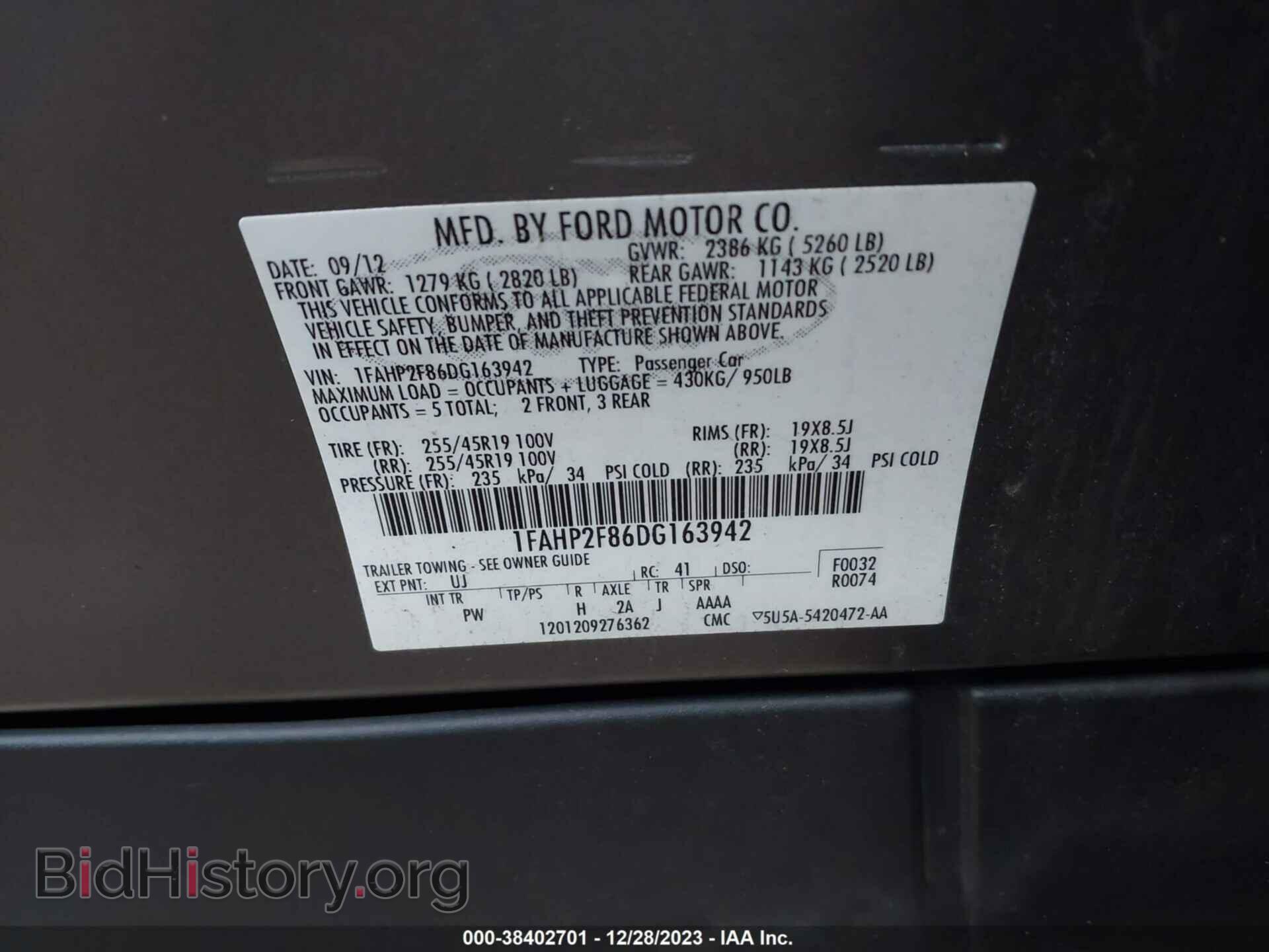 2013 FORD TAURUS - VIN: 1FAHP2F86DG163942 - Фото 9