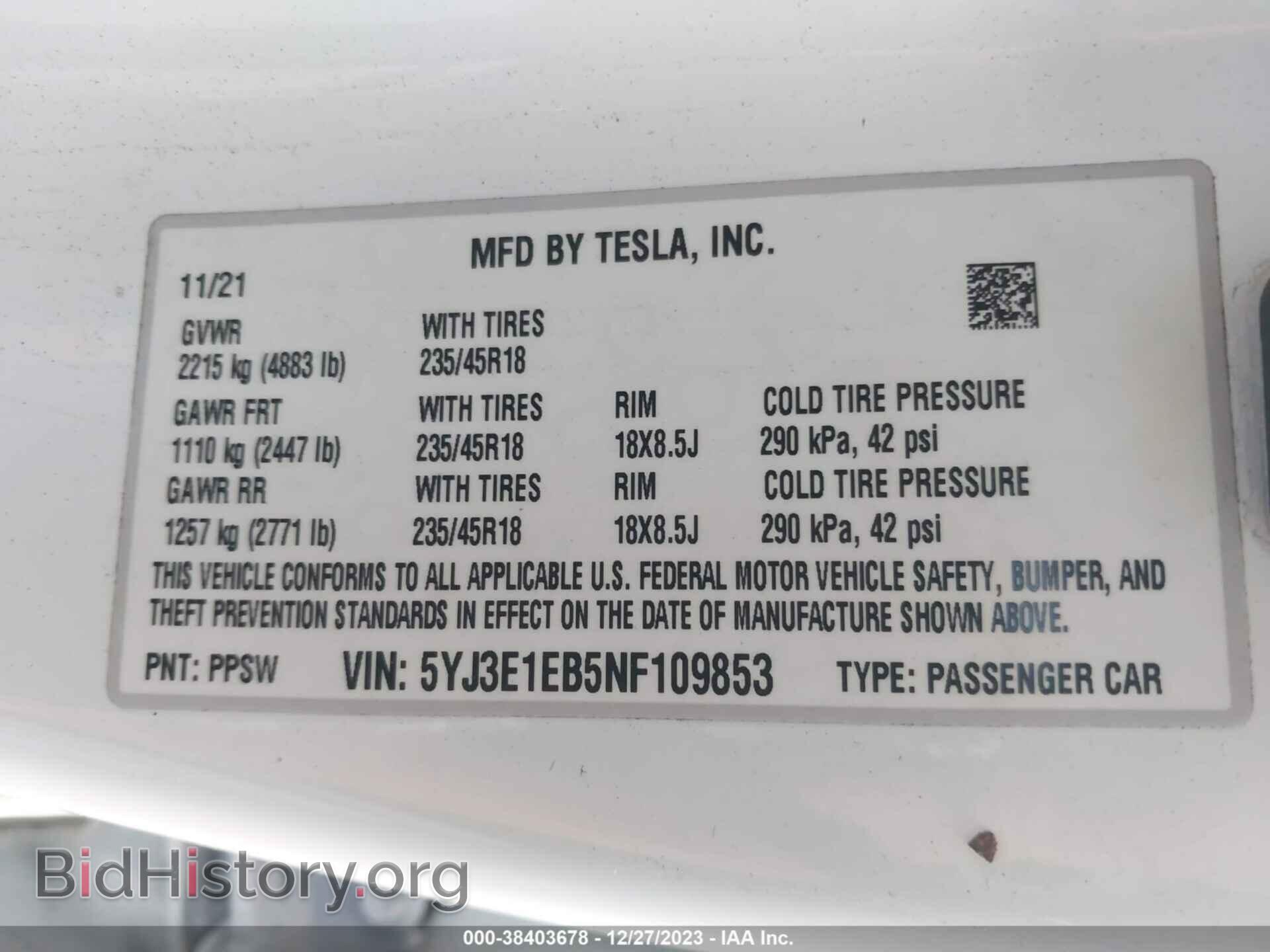 2022 TESLA MODEL 3 - VIN: 5YJ3E1EB5NF109853 - Фото 9