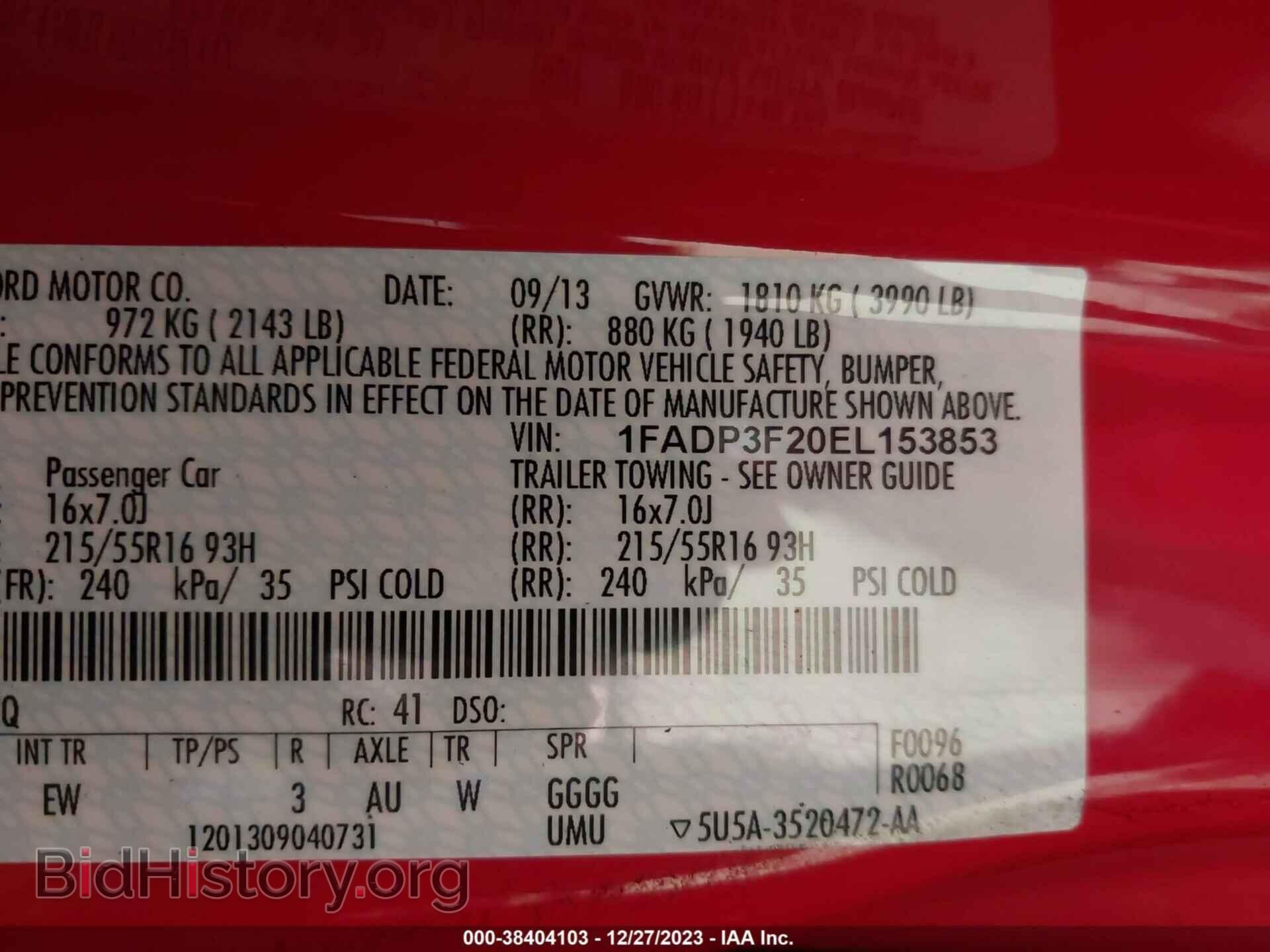 2014 FORD FOCUS - VIN: 1FADP3F20EL153853 - Фото 9
