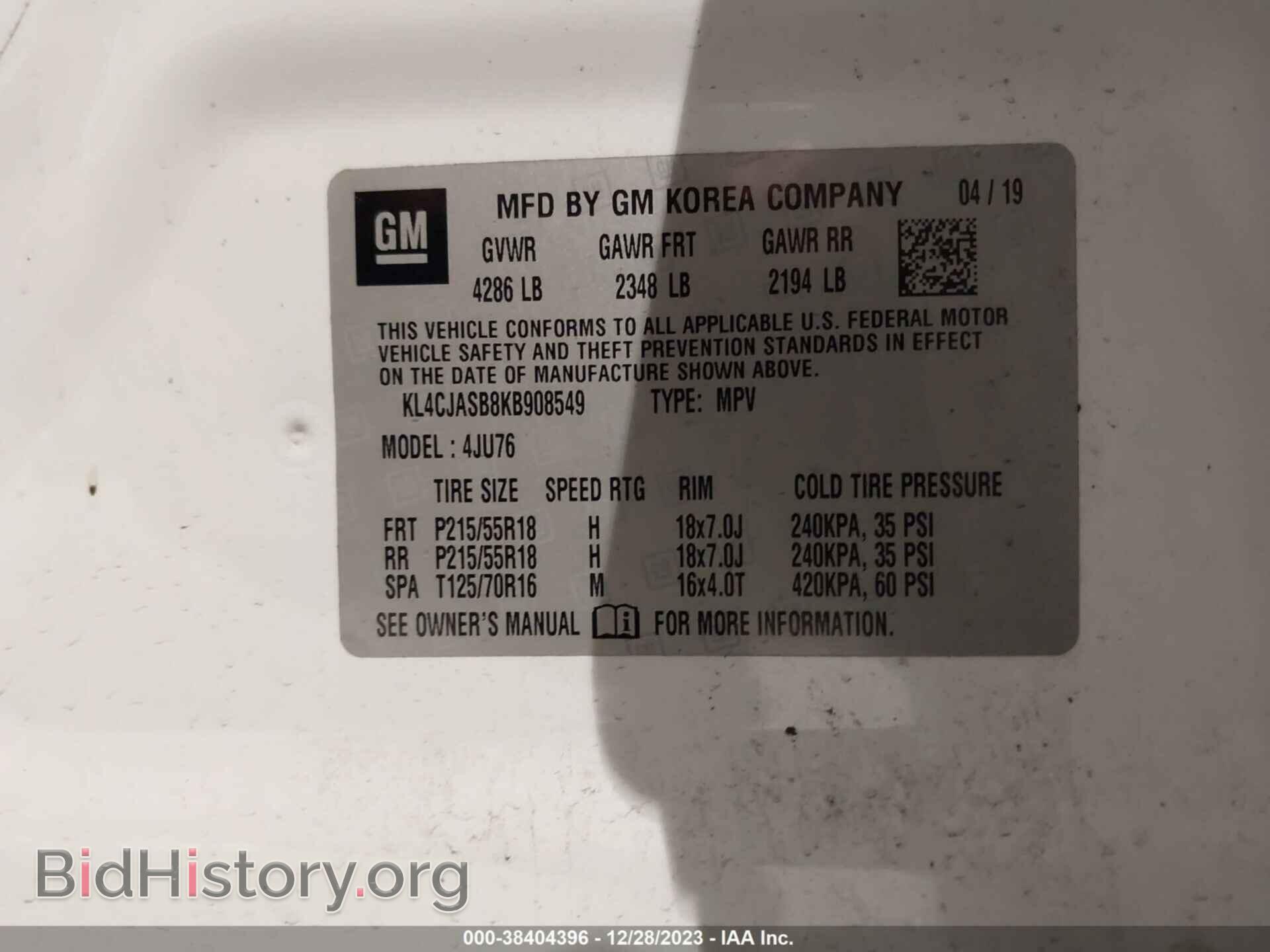2019 BUICK ENCORE - VIN: KL4CJASB8KB908549 - Фото 9