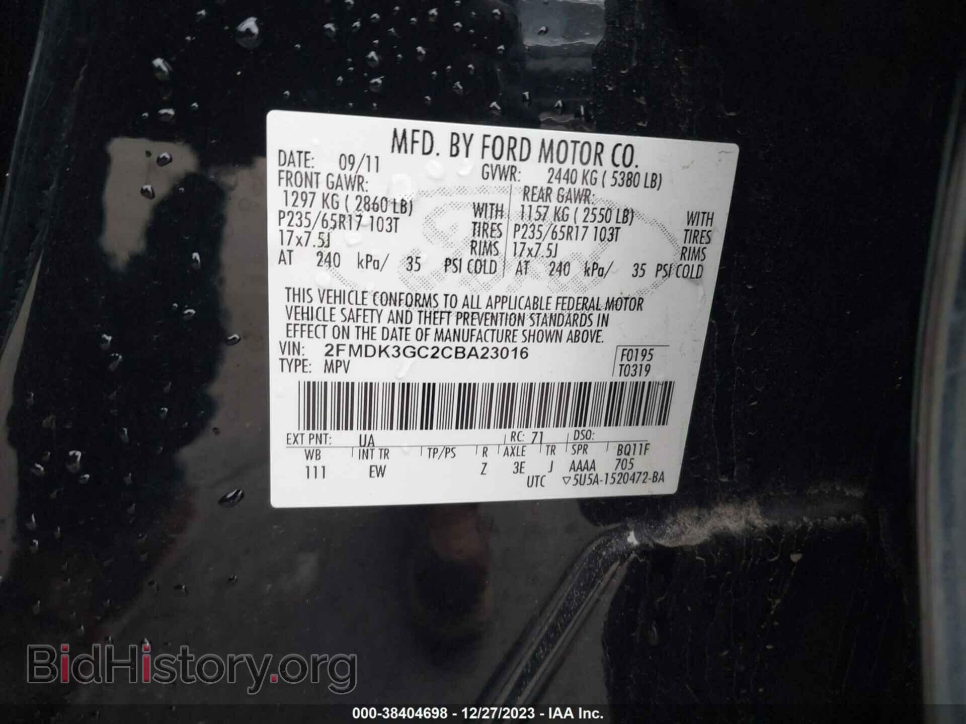 2012 FORD EDGE - VIN: 2FMDK3GC2CBA23016 - Photo 9