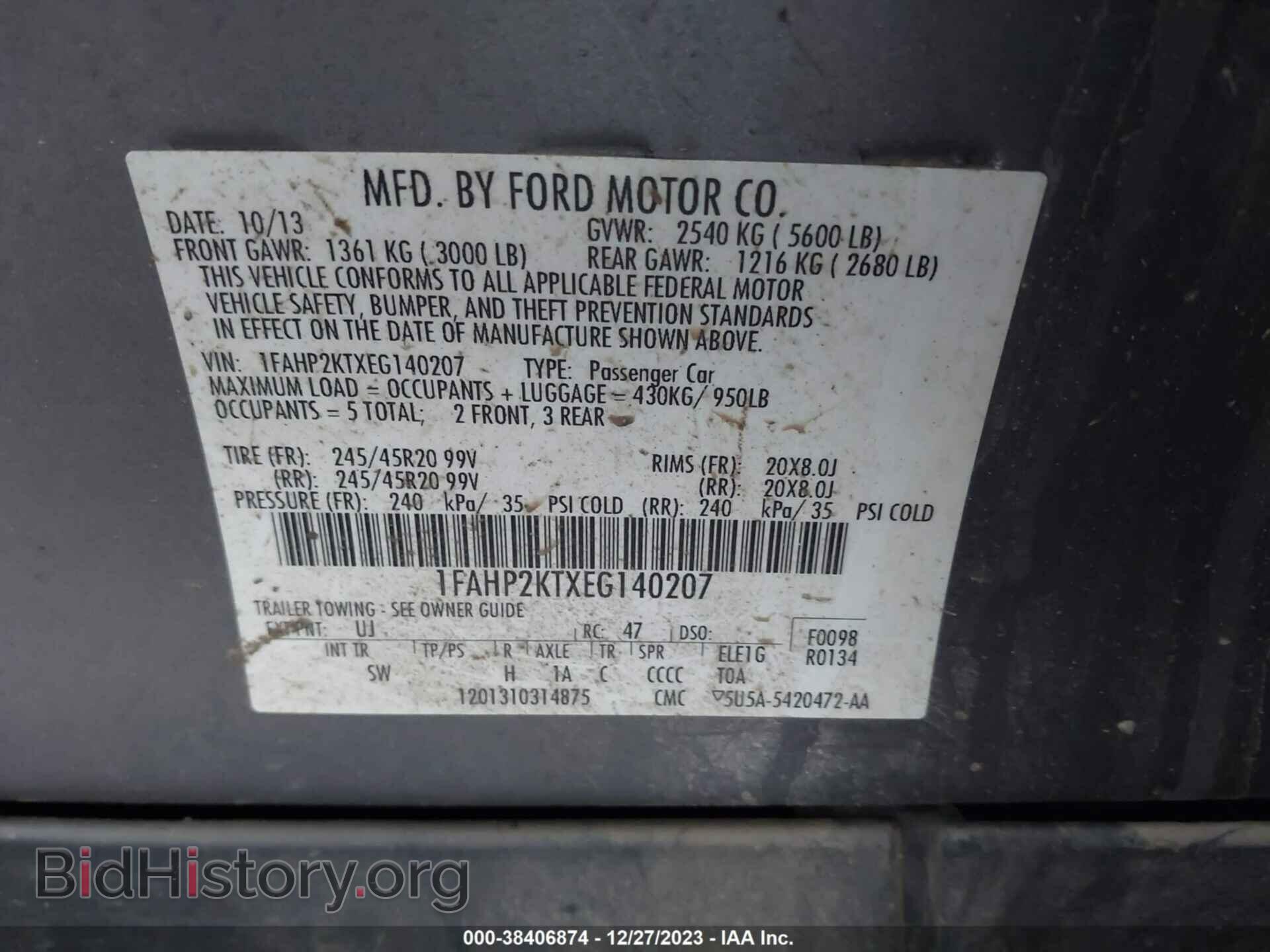 2014 FORD TAURUS - VIN: 1FAHP2KTXEG140207 - Фото 9