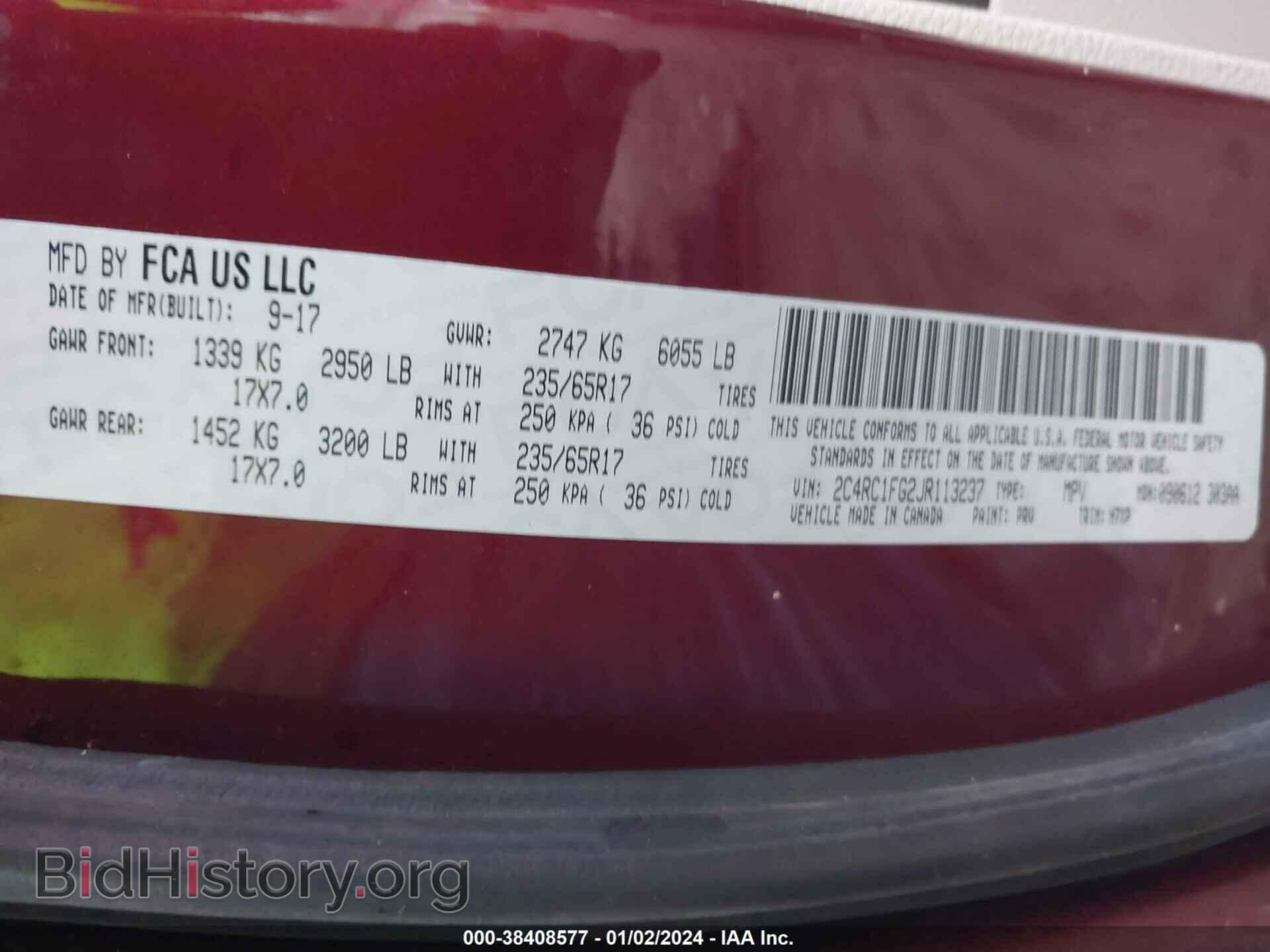 2018 CHRYSLER PACIFICA - VIN: 2C4RC1FG2JR113237 - Photo 9