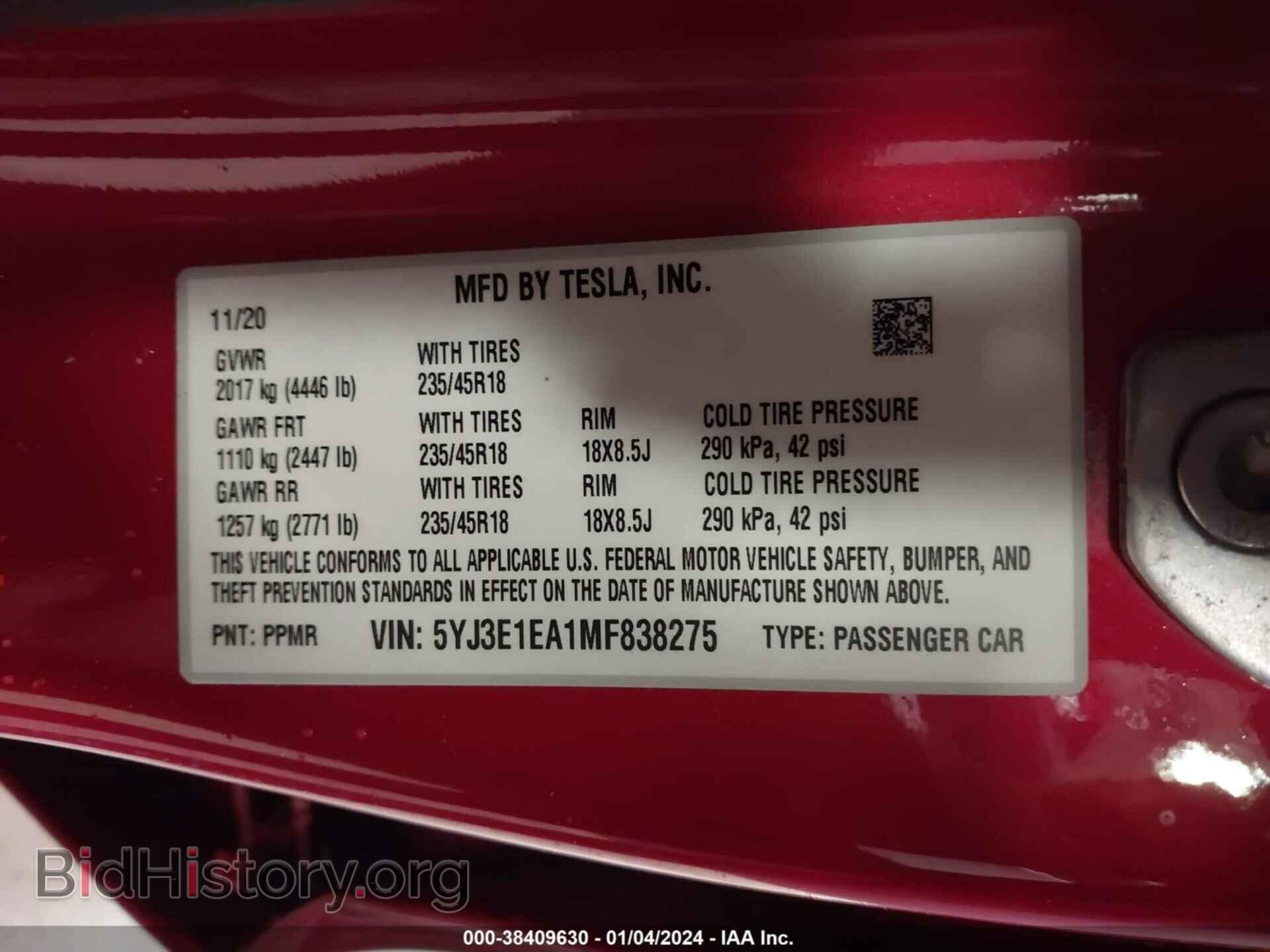 2021 TESLA MODEL 3 - VIN: 5YJ3E1EA1MF838275 - Photo 9