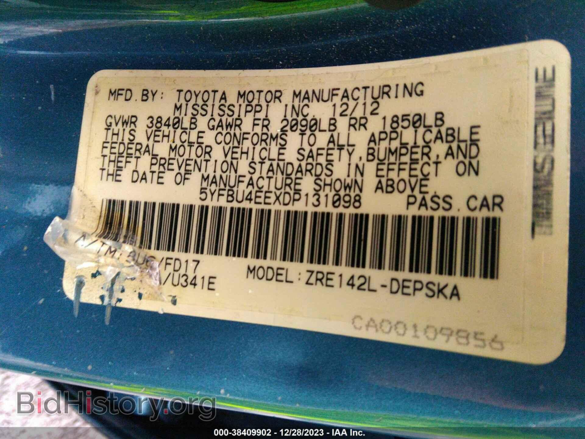 2013 TOYOTA COROLLA - VIN: 5YFBU4EEXDP131098 - Фото 9