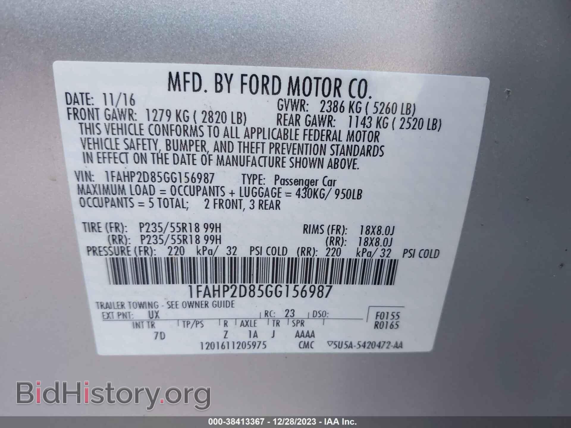2016 FORD TAURUS - VIN: 1FAHP2D85GG156987 - Фото 9