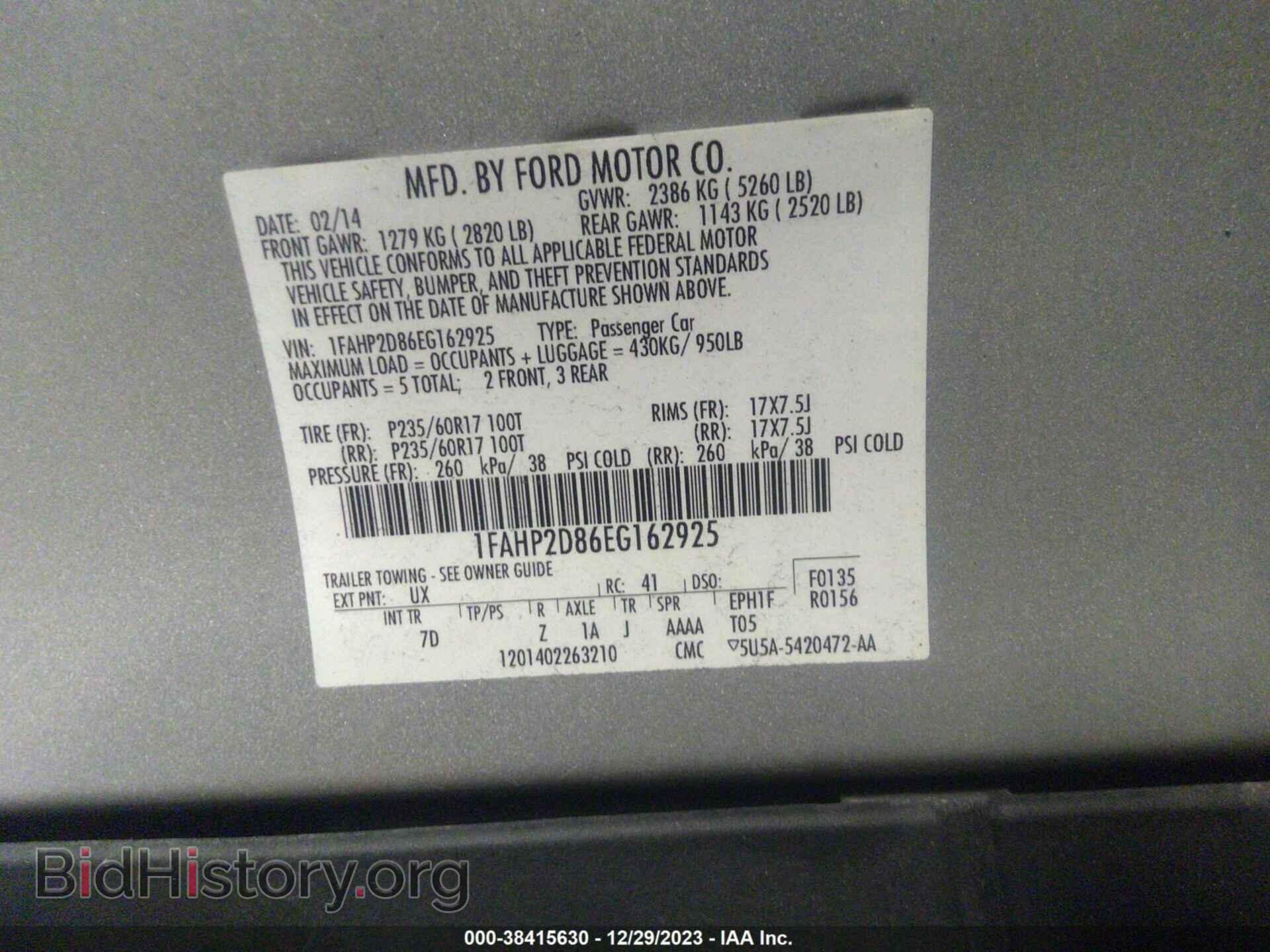 2014 FORD TAURUS - VIN: 1FAHP2D86EG162925 - Фото 9