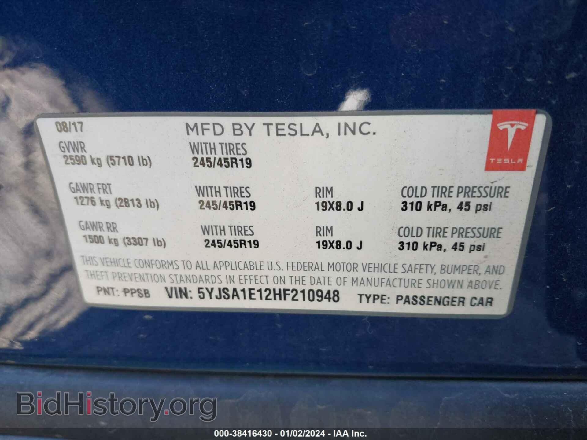 2017 TESLA MODEL S - VIN: 5YJSA1E12HF210948 - Photo 9