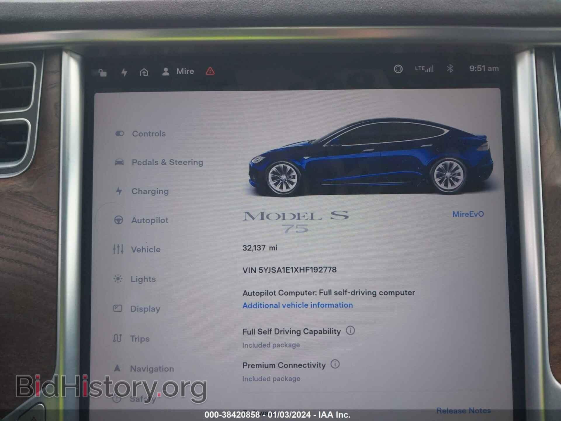 2017 TESLA MODEL S - VIN: 5YJSA1E1XHF192778 - Фото 7