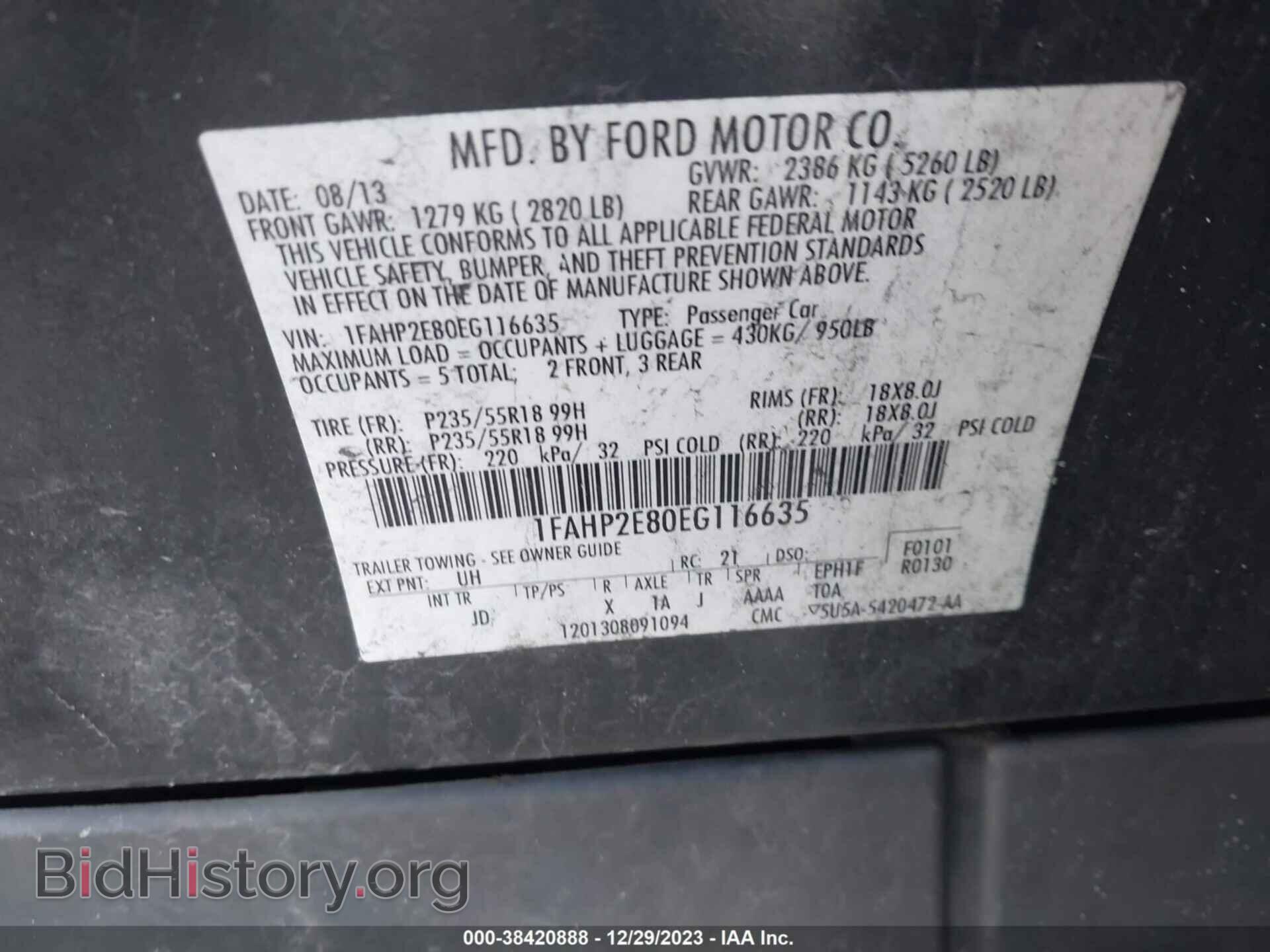 2014 FORD TAURUS - VIN: 1FAHP2E80EG116635 - Photo 9