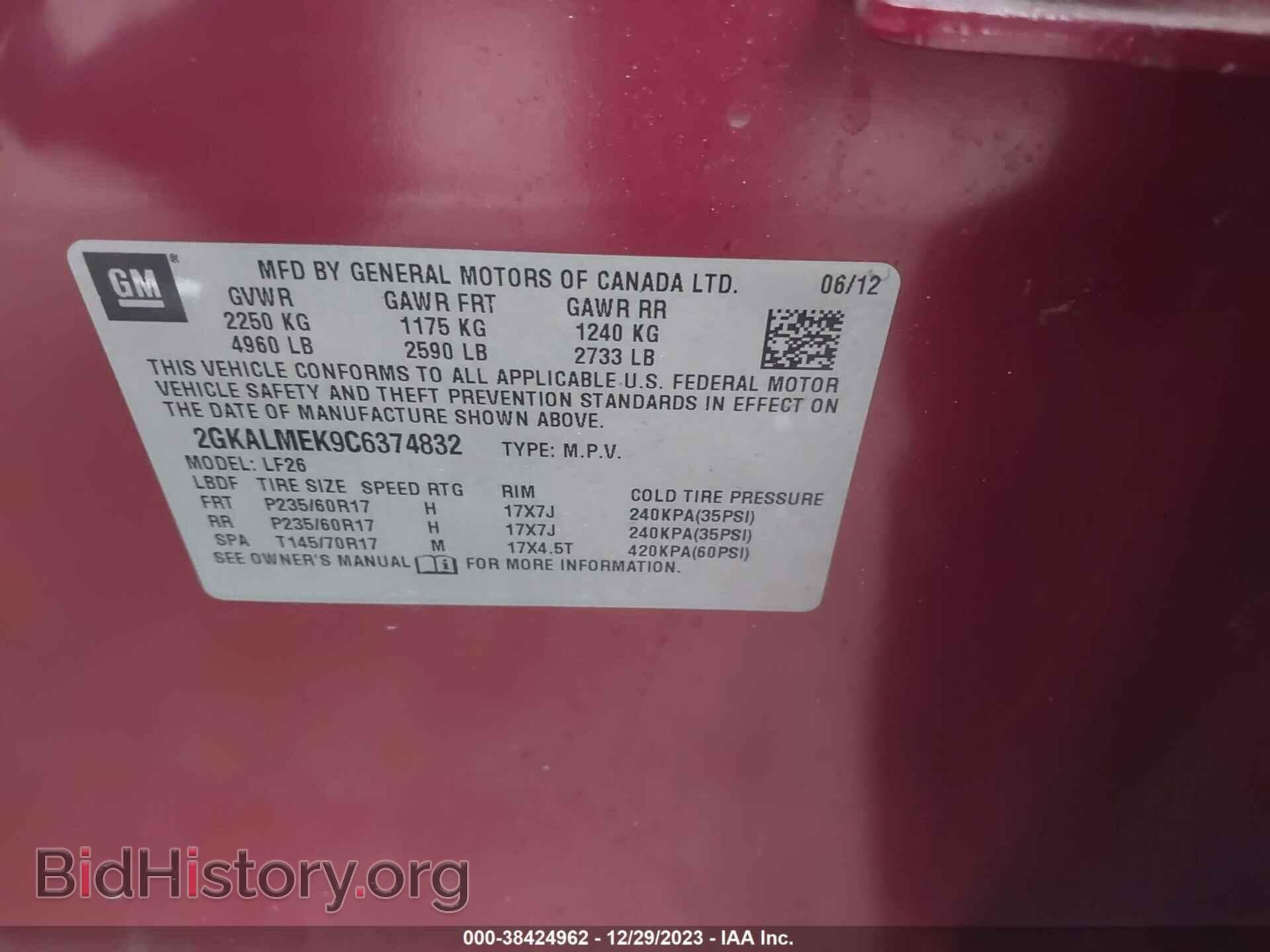 2012 GMC TERRAIN - VIN: 2GKALMEK9C6374832 - Фото 9