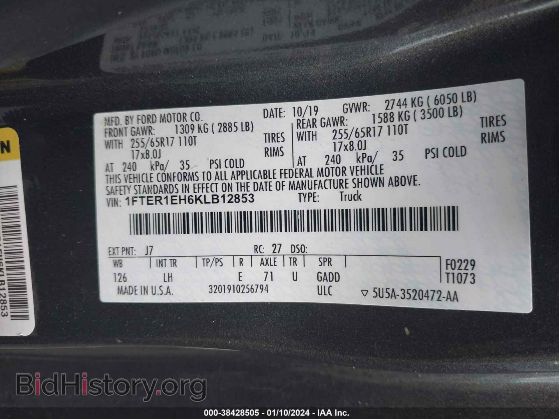 2019 FORD RANGER - VIN: 1FTER1EH6KLB12853 - Фото 9