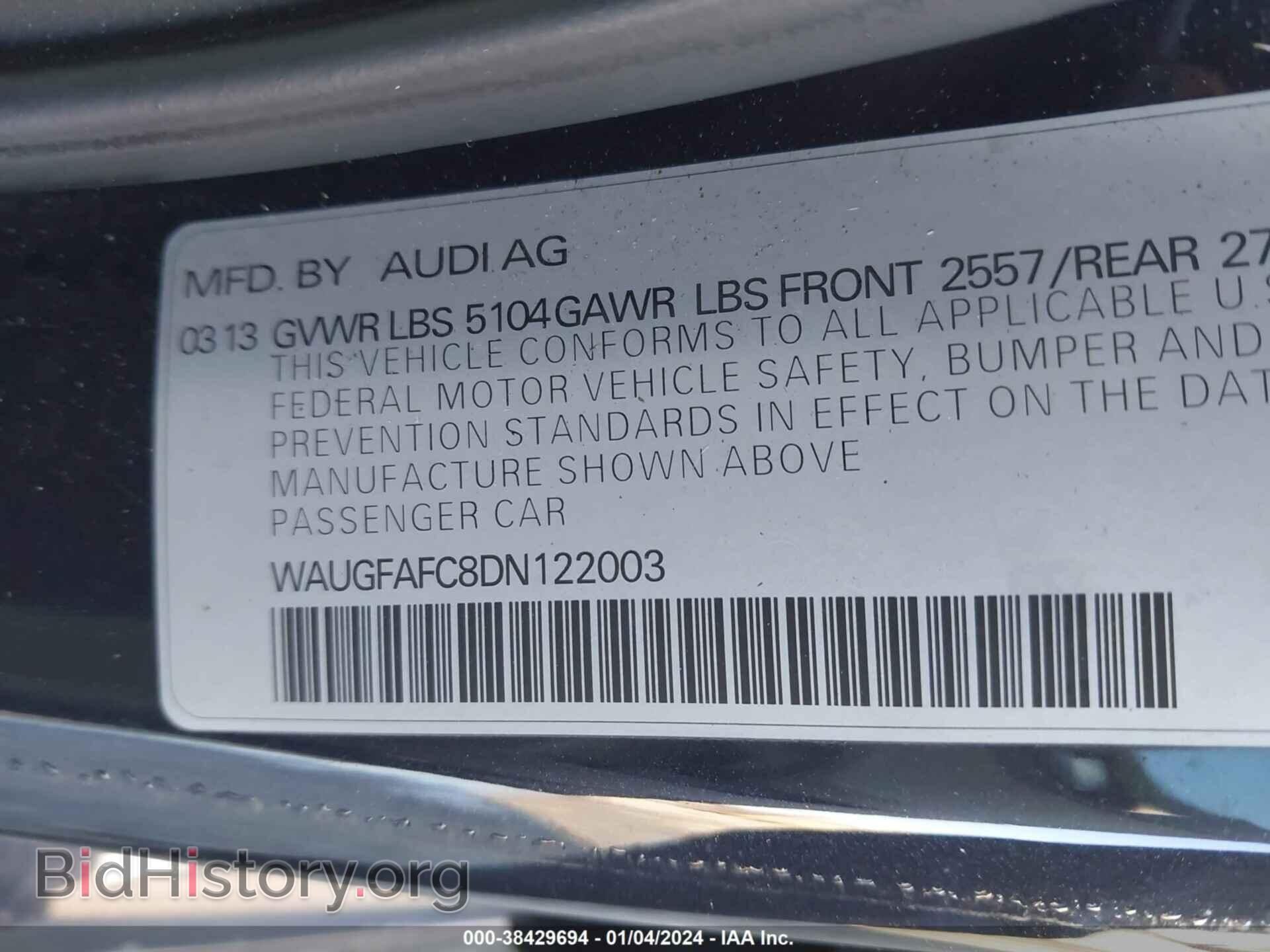 2013 AUDI A6 - VIN: WAUGFAFC8DN122003 - Фото 9