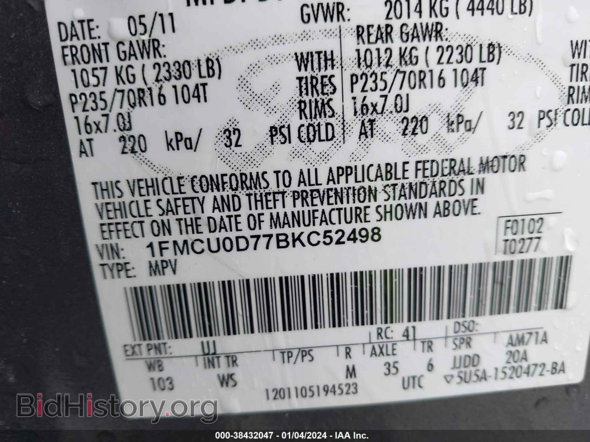 2011 FORD ESCAPE - VIN: 1FMCU0D77BKC52498 - Photo 9
