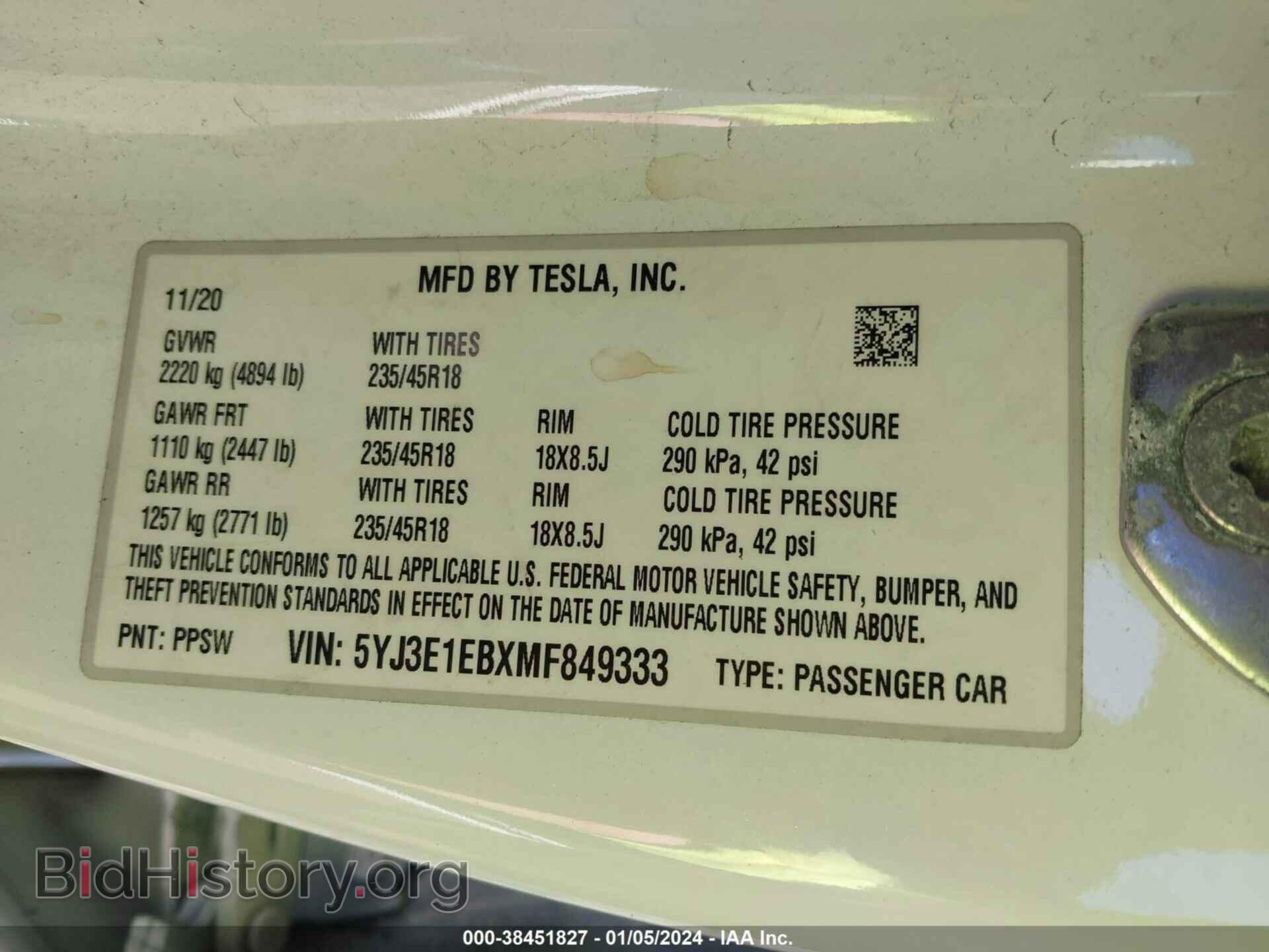 2021 TESLA MODEL 3 - VIN: 5YJ3E1EBXMF849333 - Фото 9