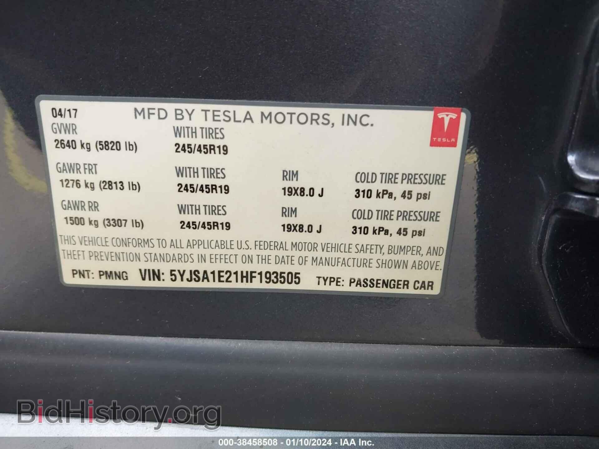 2017 TESLA MODEL S - VIN: 5YJSA1E21HF193505 - Photo 9