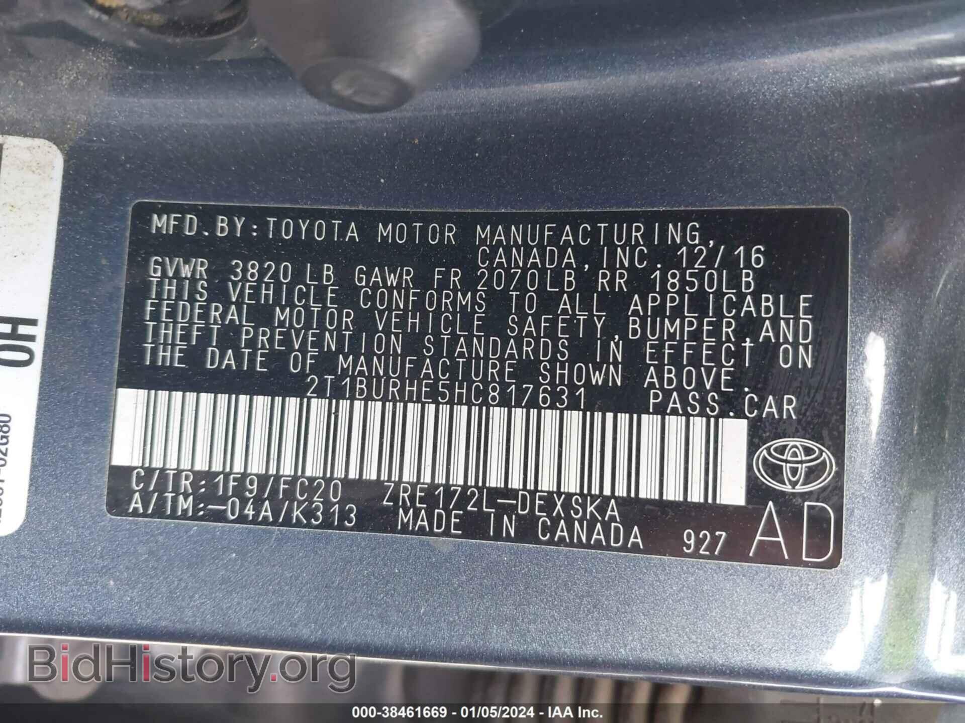 2017 TOYOTA COROLLA - VIN: 2T1BURHE5HC817631 - Фото 9