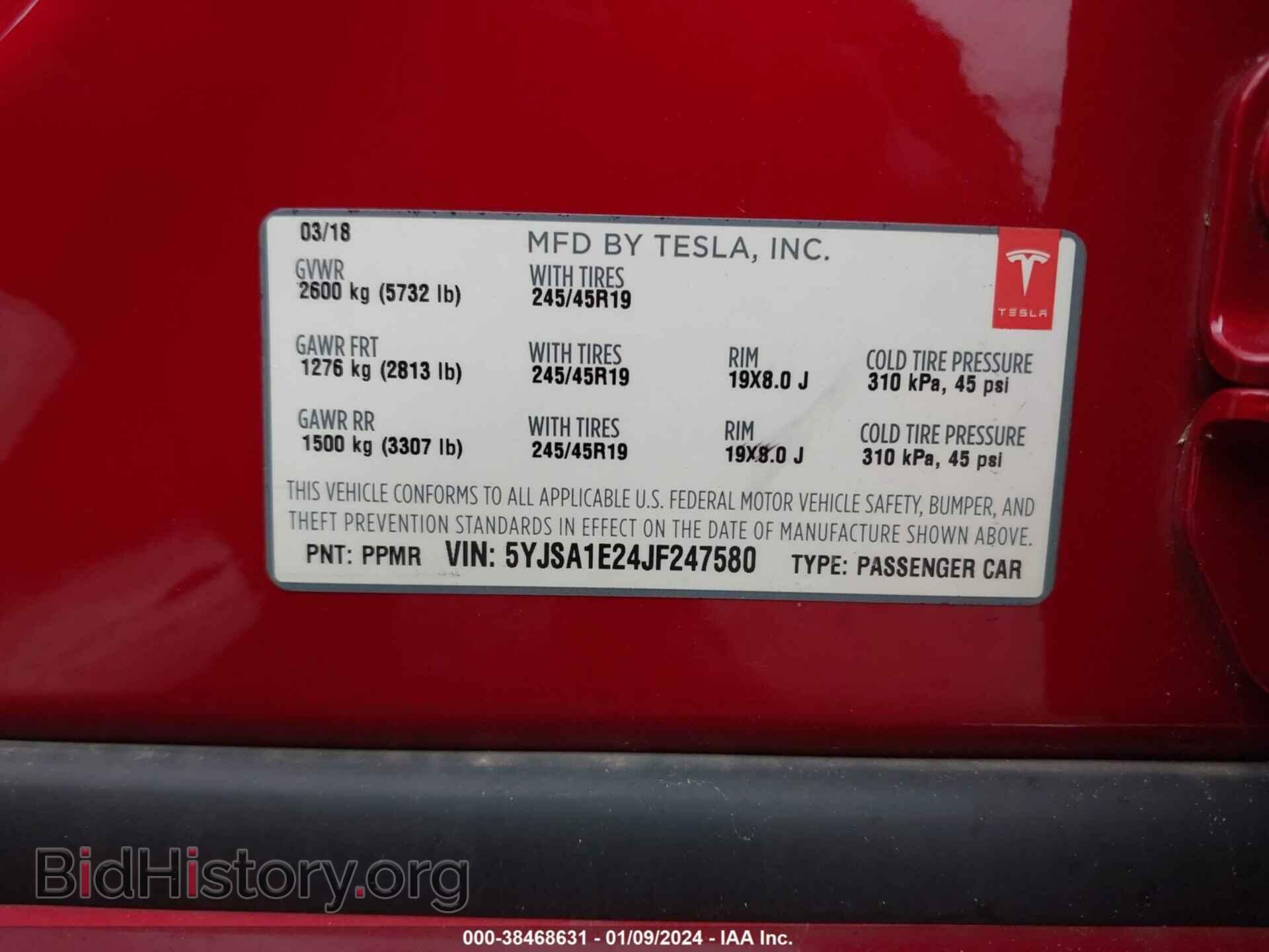 2018 TESLA MODEL S - VIN: 5YJSA1E24JF247580 - Фото 9
