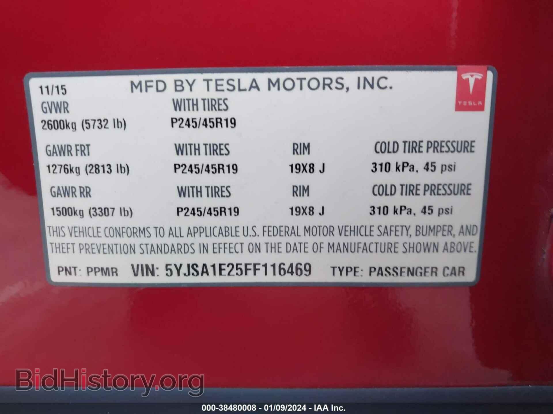 2015 TESLA MODEL S - VIN: 5YJSA1E25FF116469 - Фото 9