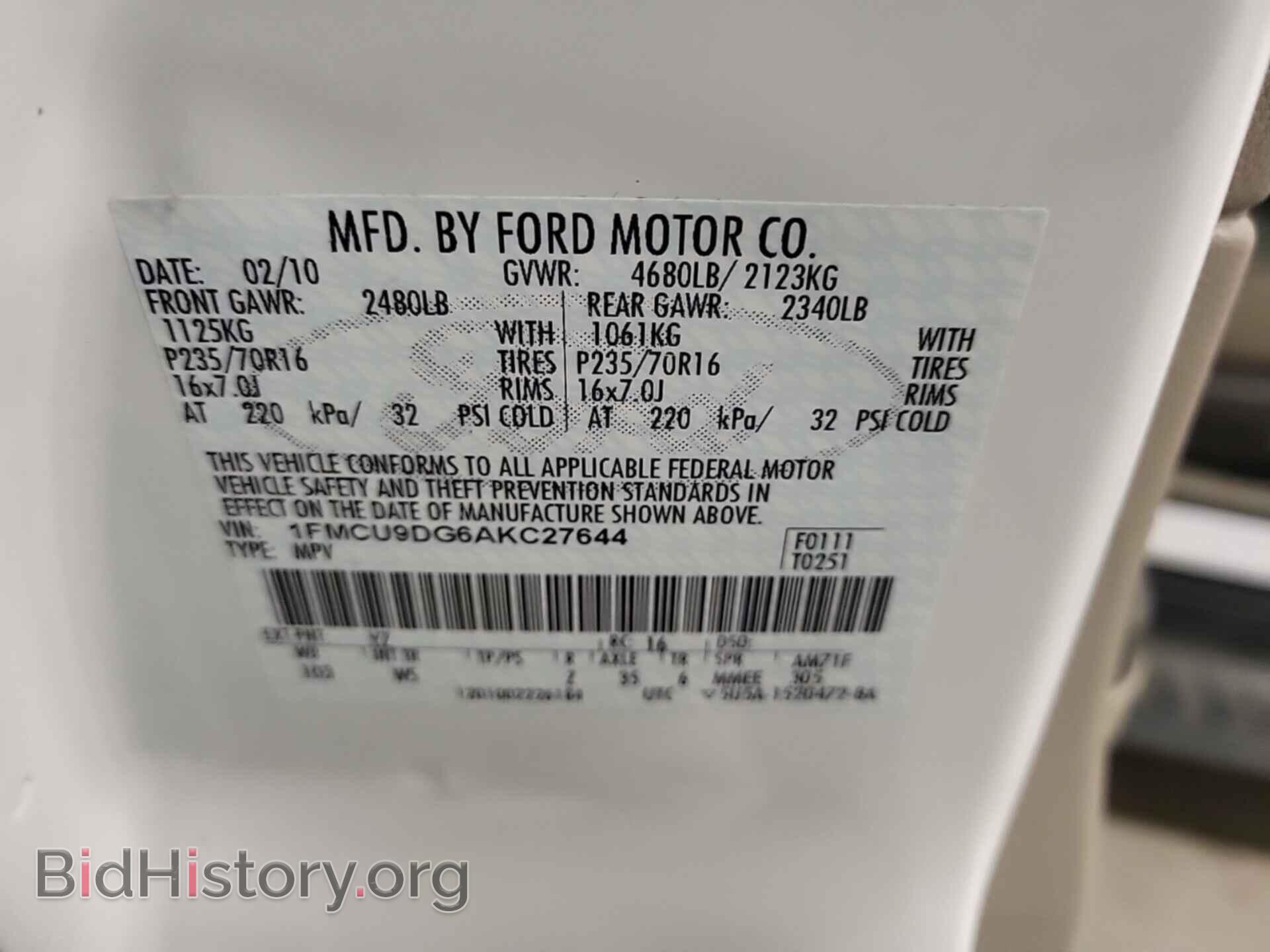 2010 FORD ESCAPE - VIN: 1FMCU9DG6AKC27644 - Фото 29