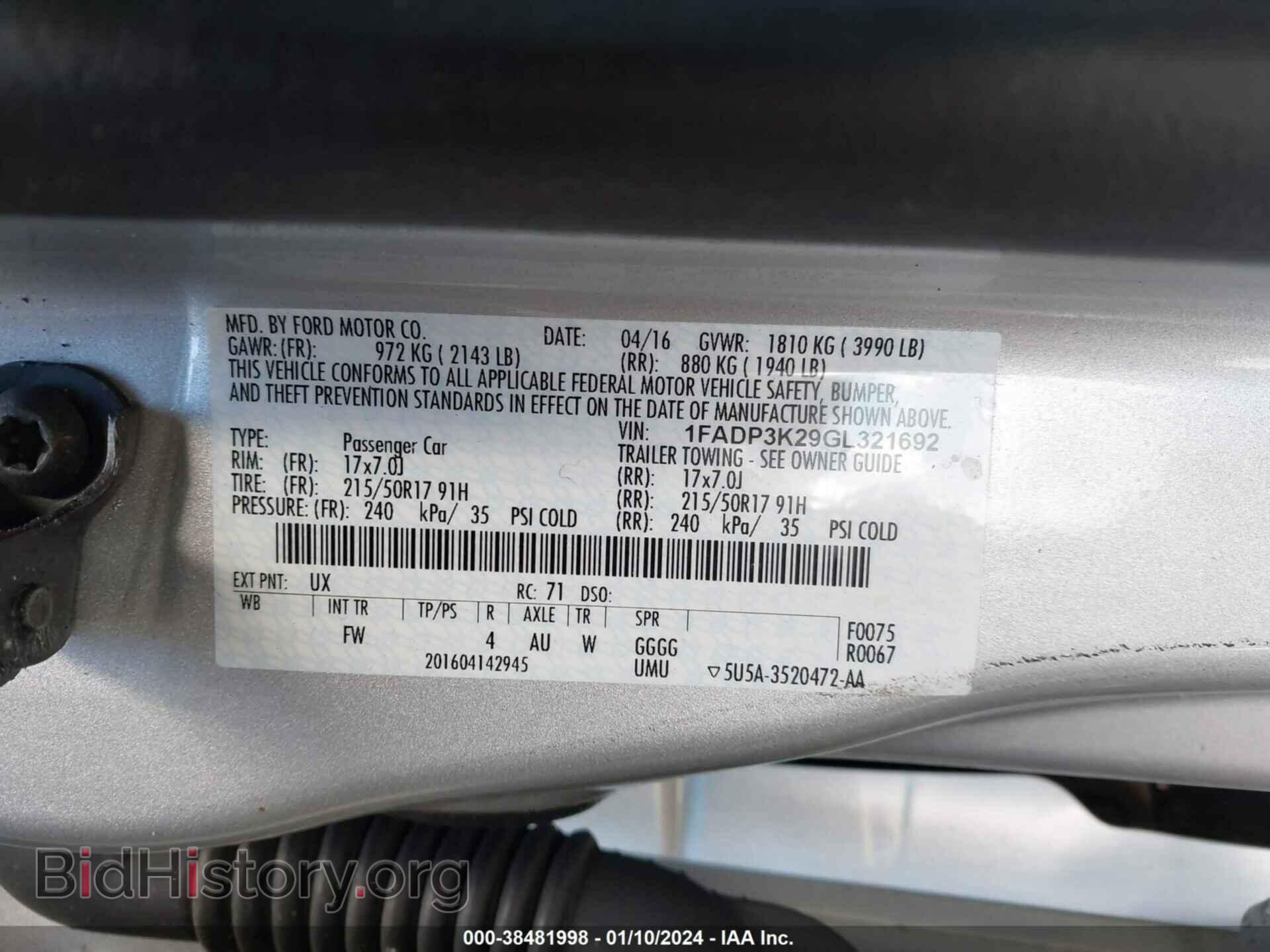 2016 FORD FOCUS - VIN: 1FADP3K29GL321692 - Фото 9