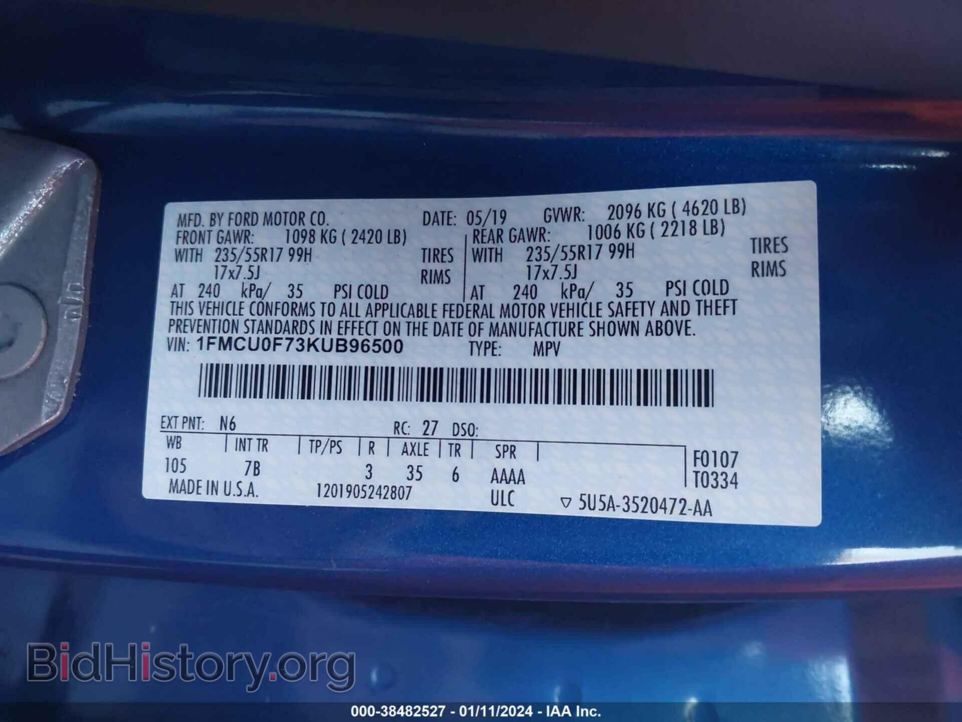 2019 FORD ESCAPE - VIN: 1FMCU0F73KUB96500 - Фото 9