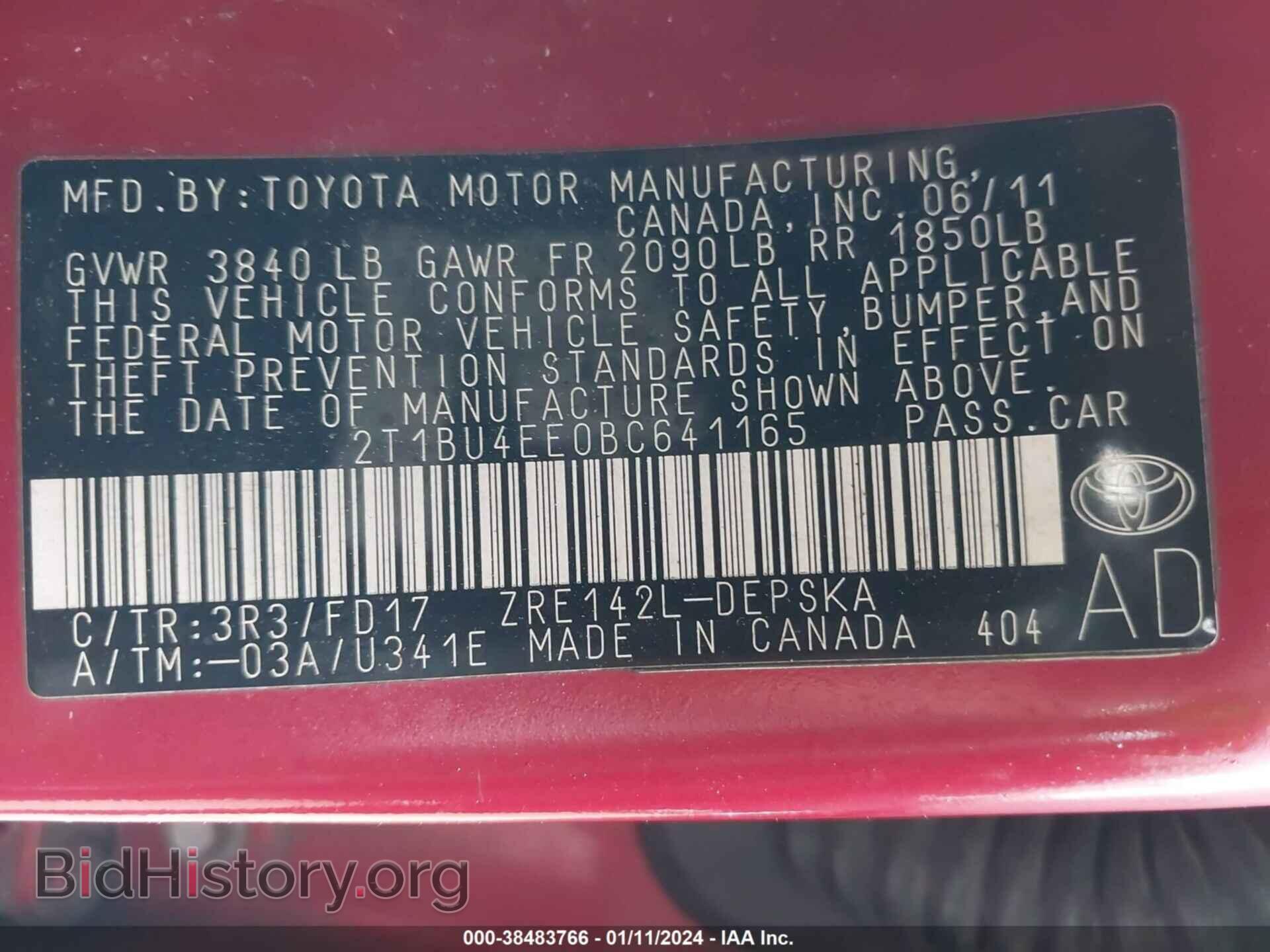 2011 TOYOTA COROLLA - VIN: 2T1BU4EE0BC641165 - Фото 9