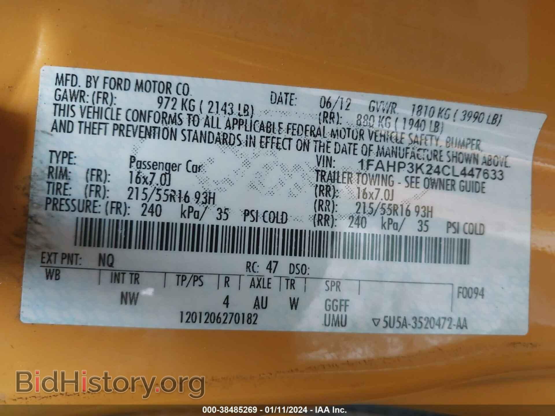 2012 FORD FOCUS - VIN: 1FAHP3K24CL447633 - Фото 9