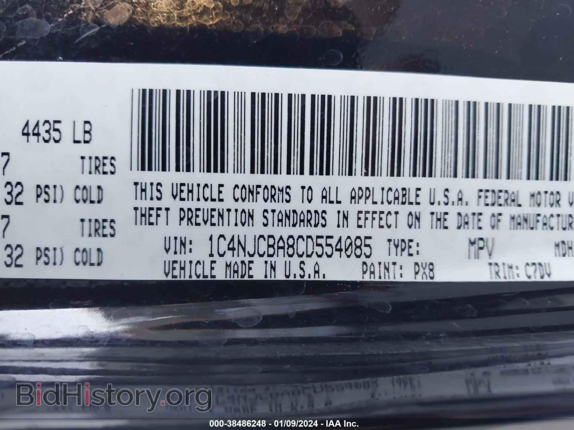 2012 JEEP COMPASS - VIN: 1C4NJCBA8CD554085 - Фото 9