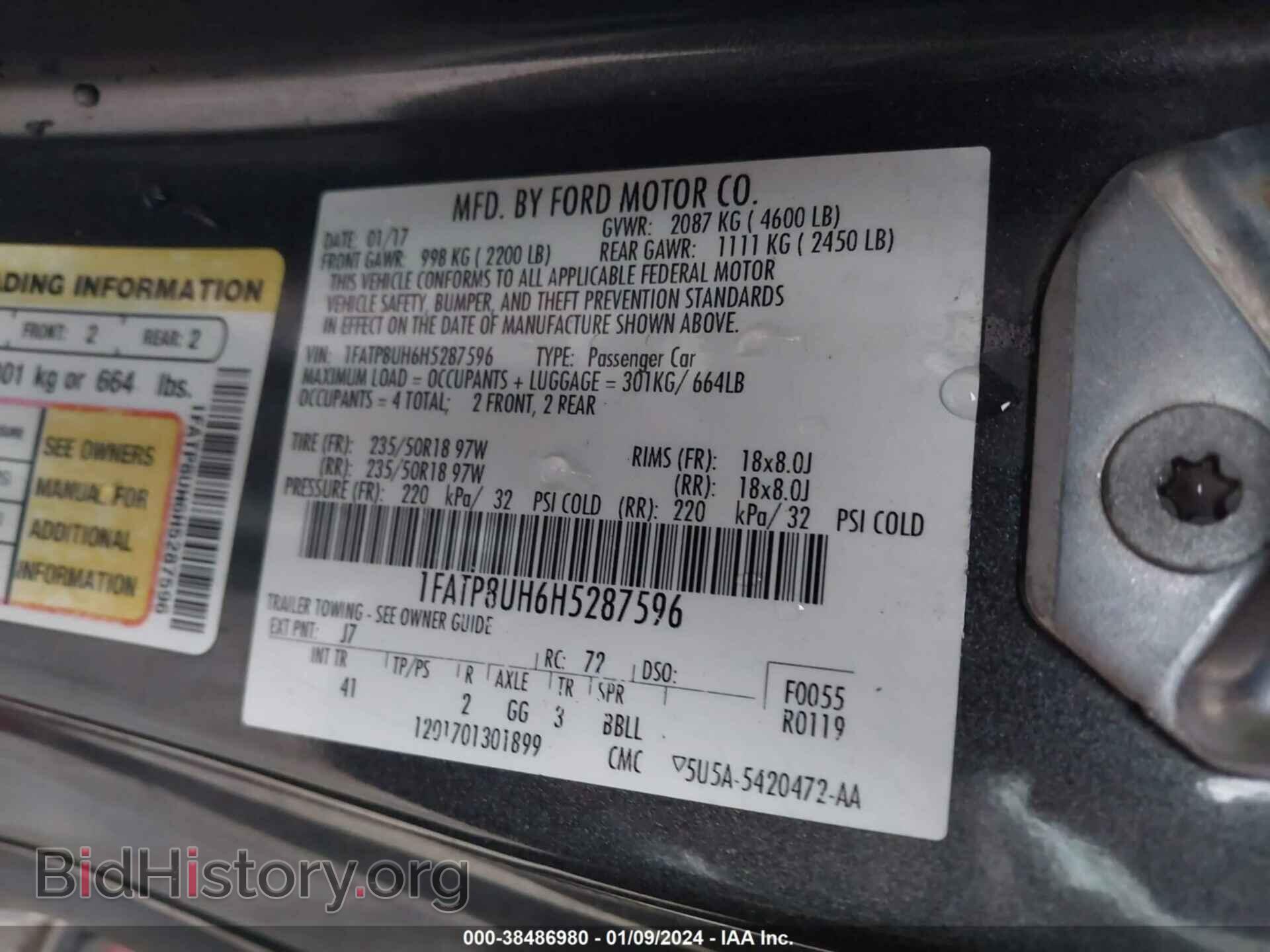 2017 FORD MUSTANG - VIN: 1FATP8UH6H5287596 - Фото 9
