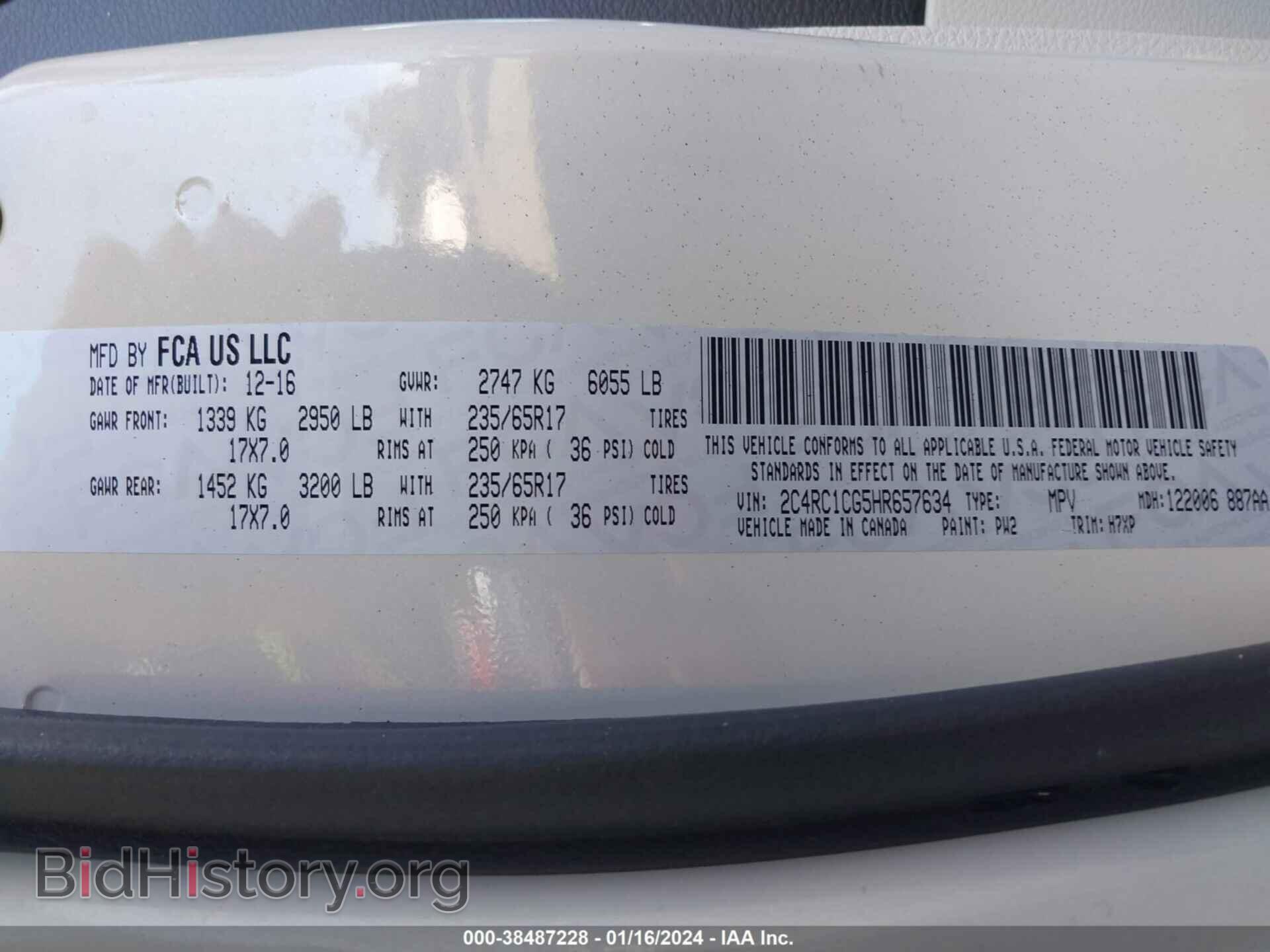 2017 CHRYSLER PACIFICA - VIN: 2C4RC1CG5HR657634 - Фото 9