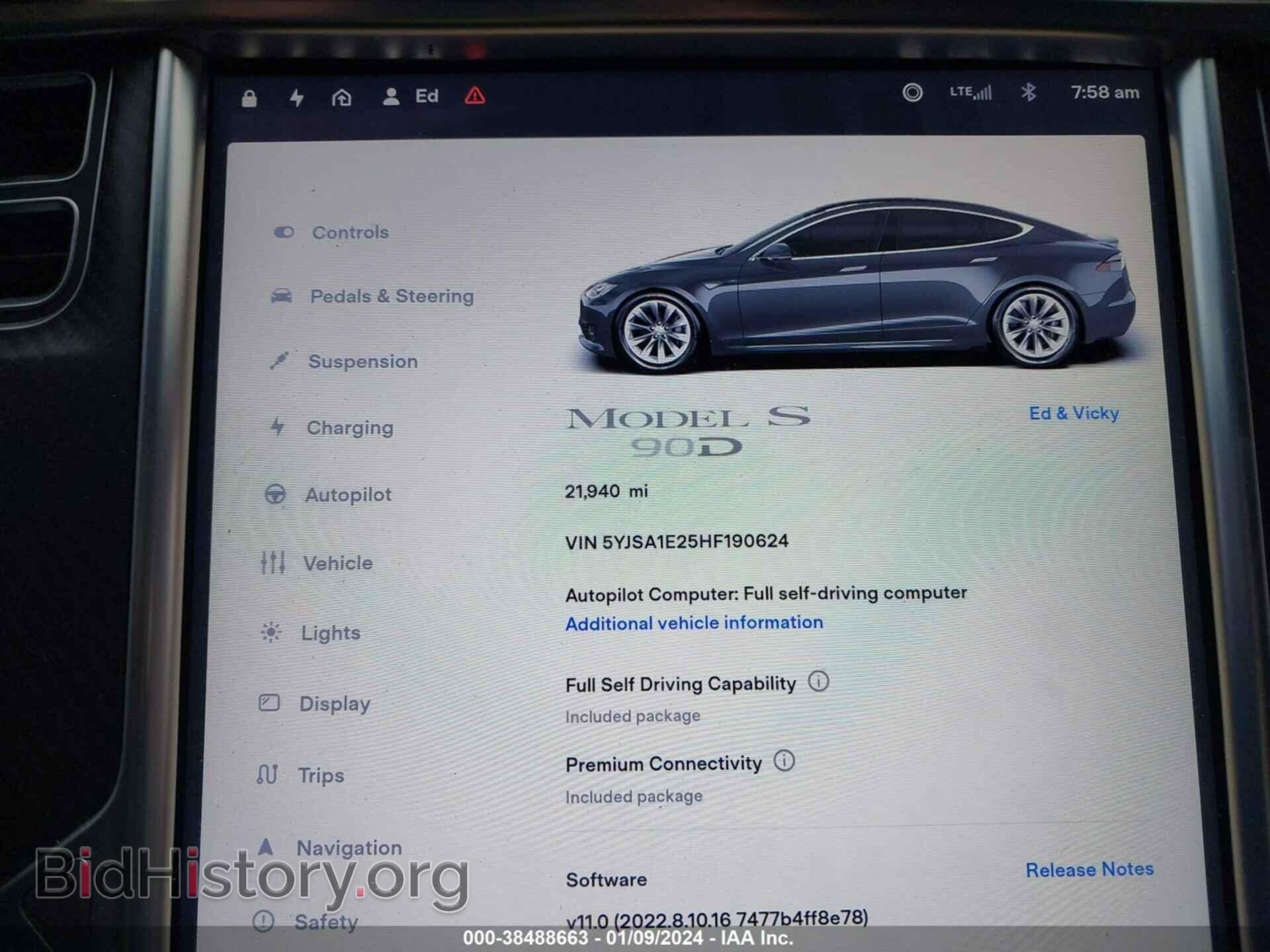 2017 TESLA MODEL S - VIN: 5YJSA1E25HF190624 - Photo 7