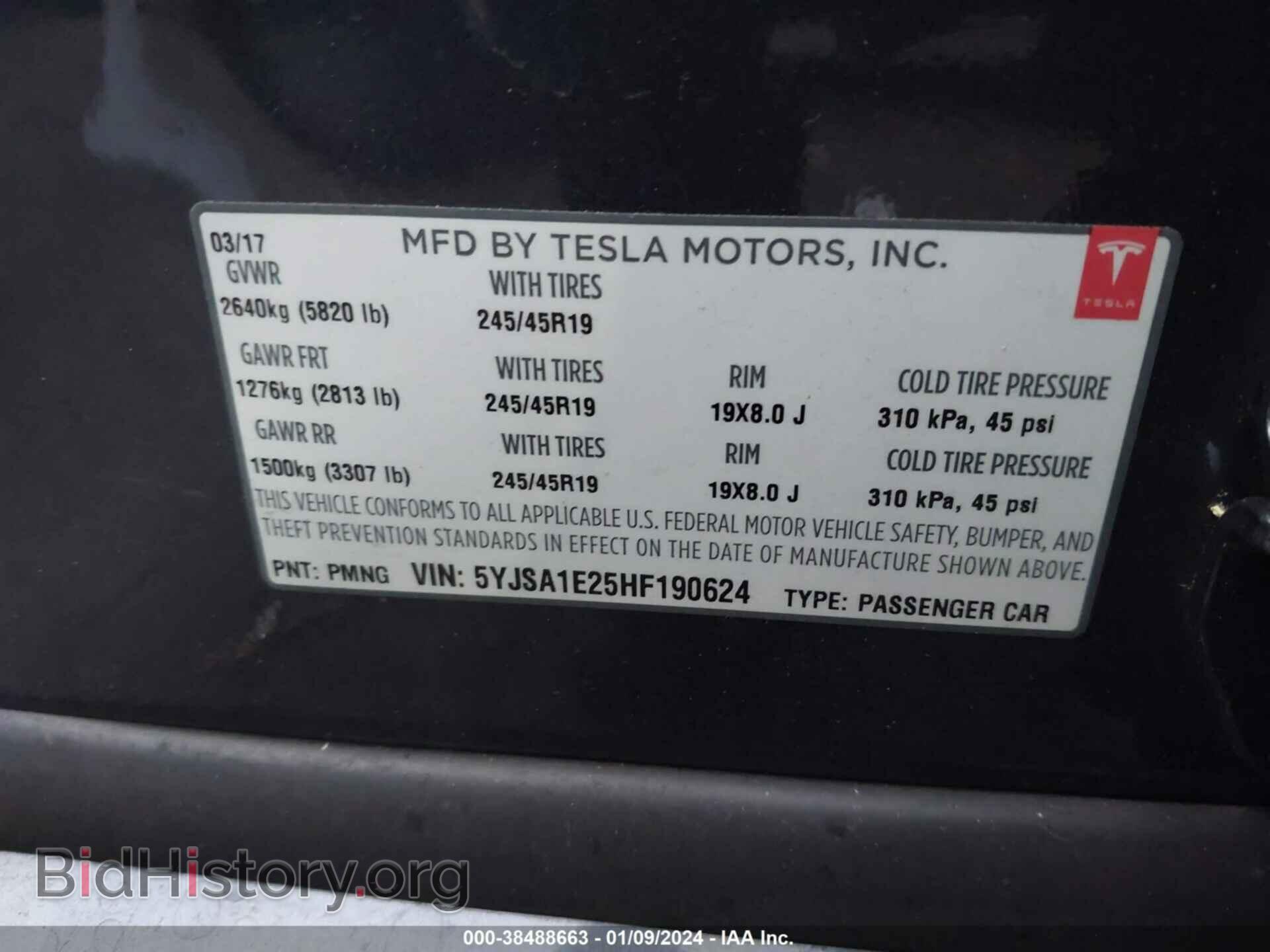 2017 TESLA MODEL S - VIN: 5YJSA1E25HF190624 - Photo 9