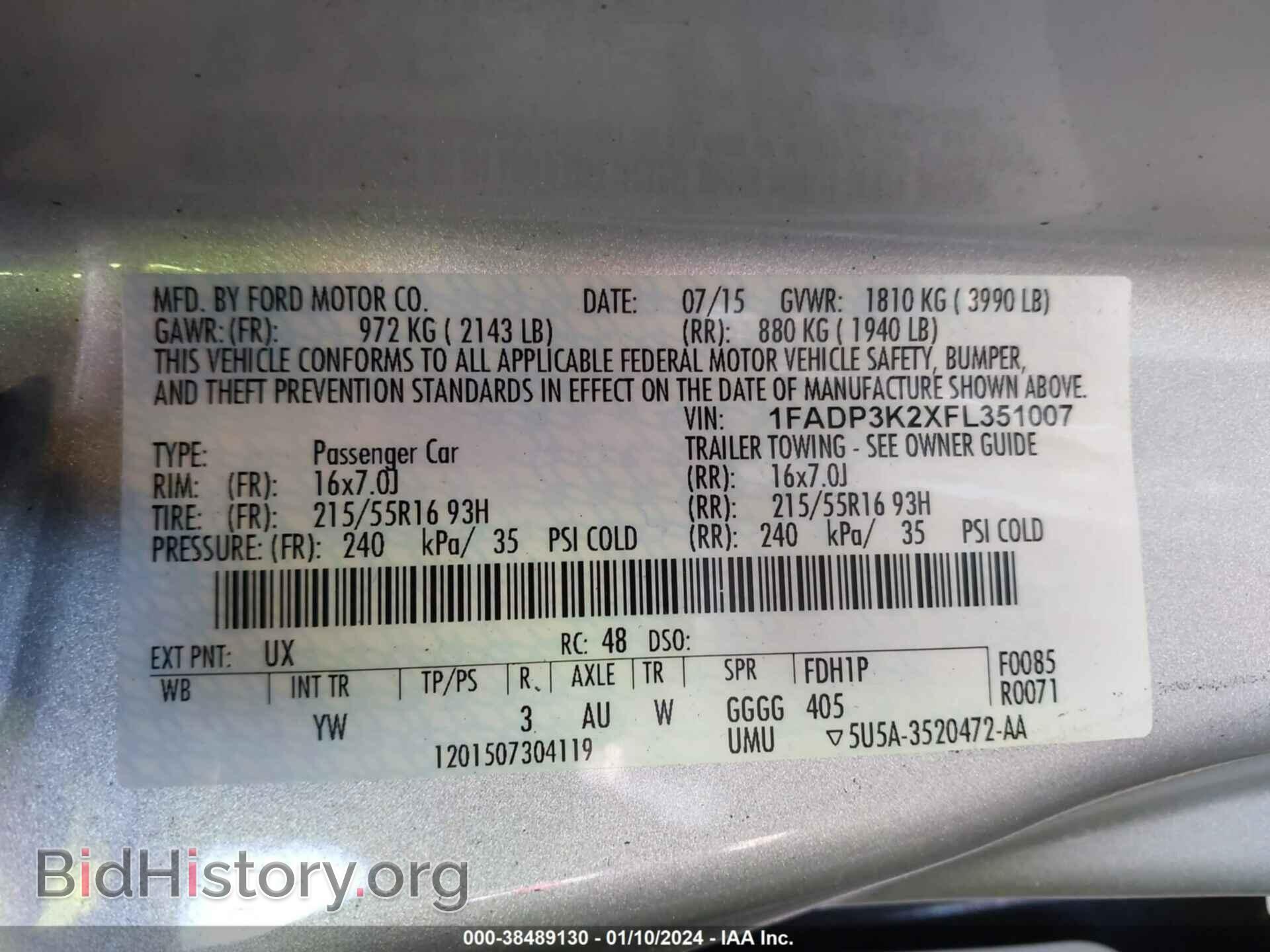 2015 FORD FOCUS - VIN: 1FADP3K2XFL351007 - Фото 9