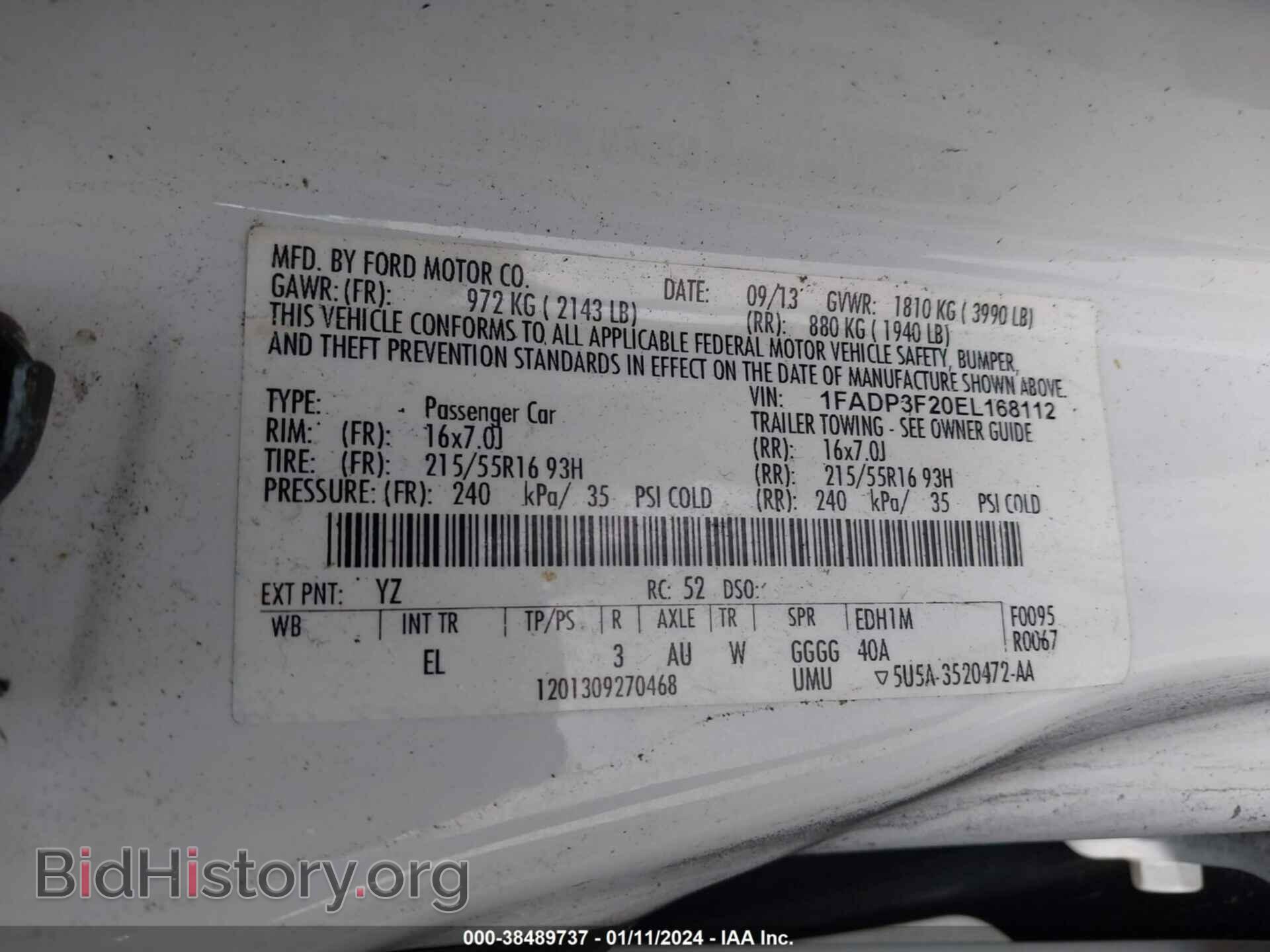 2014 FORD FOCUS - VIN: 1FADP3F20EL168112 - Фото 9