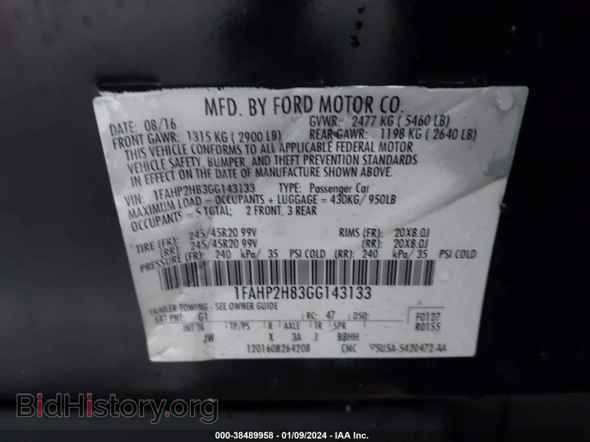 2016 FORD TAURUS - VIN: 1FAHP2H83GG143133 - Фото 9