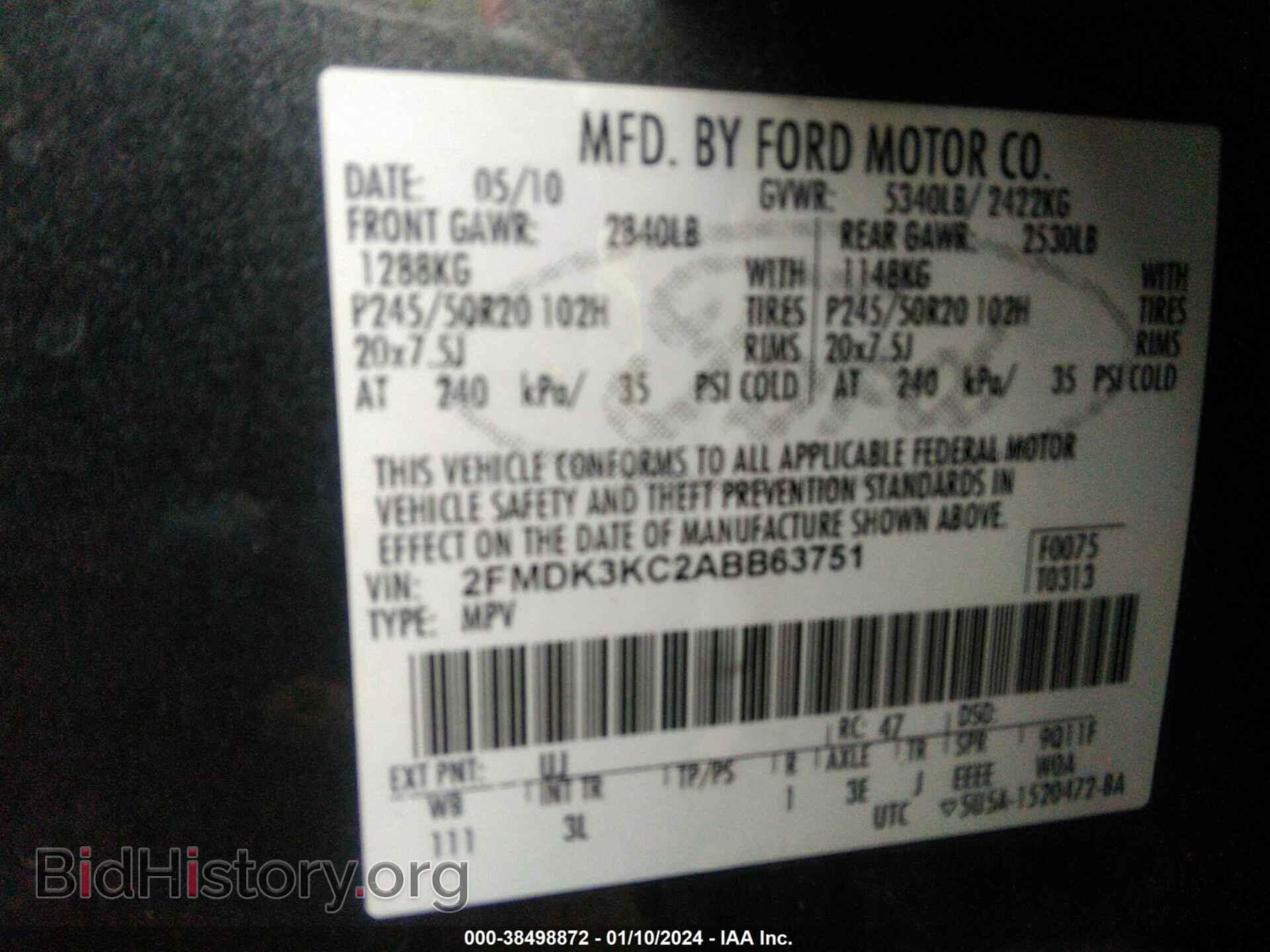 2010 FORD EDGE - VIN: 2FMDK3KC2ABB63751 - Photo 9
