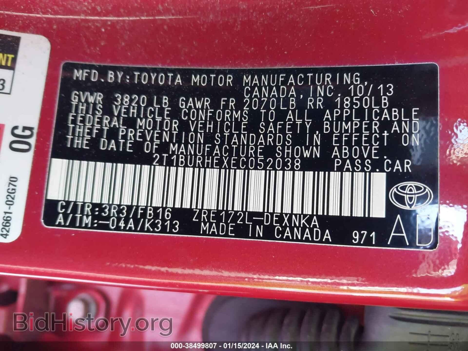 2014 TOYOTA COROLLA - VIN: 2T1BURHEXEC052038 - Фото 9