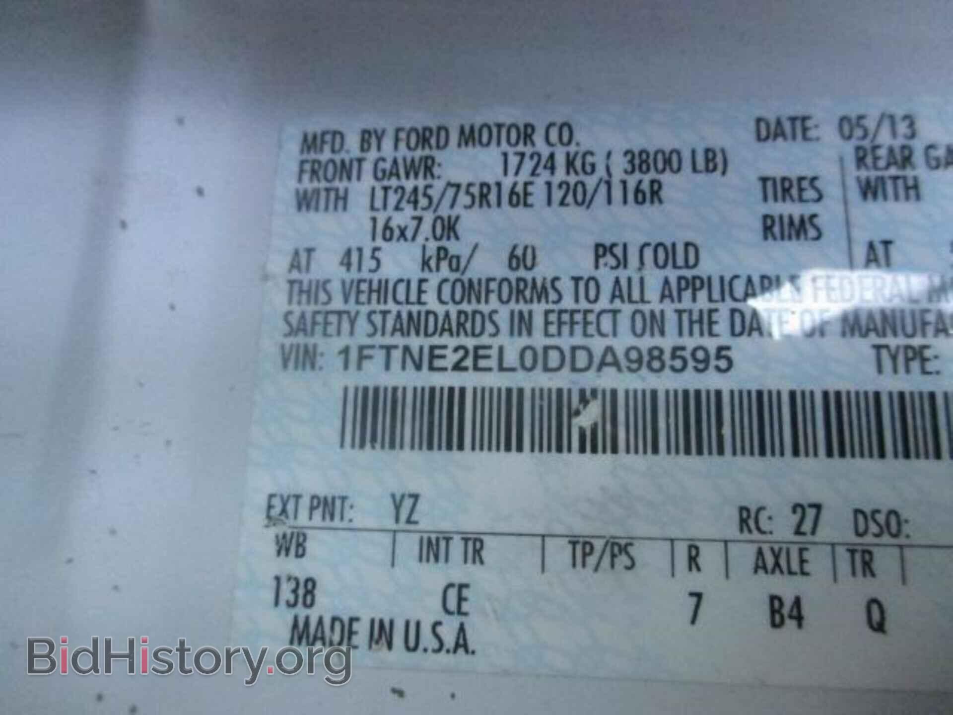 2013 FORD E-250 - VIN: 1FTNE2EL0DDA98595 - Фото 7